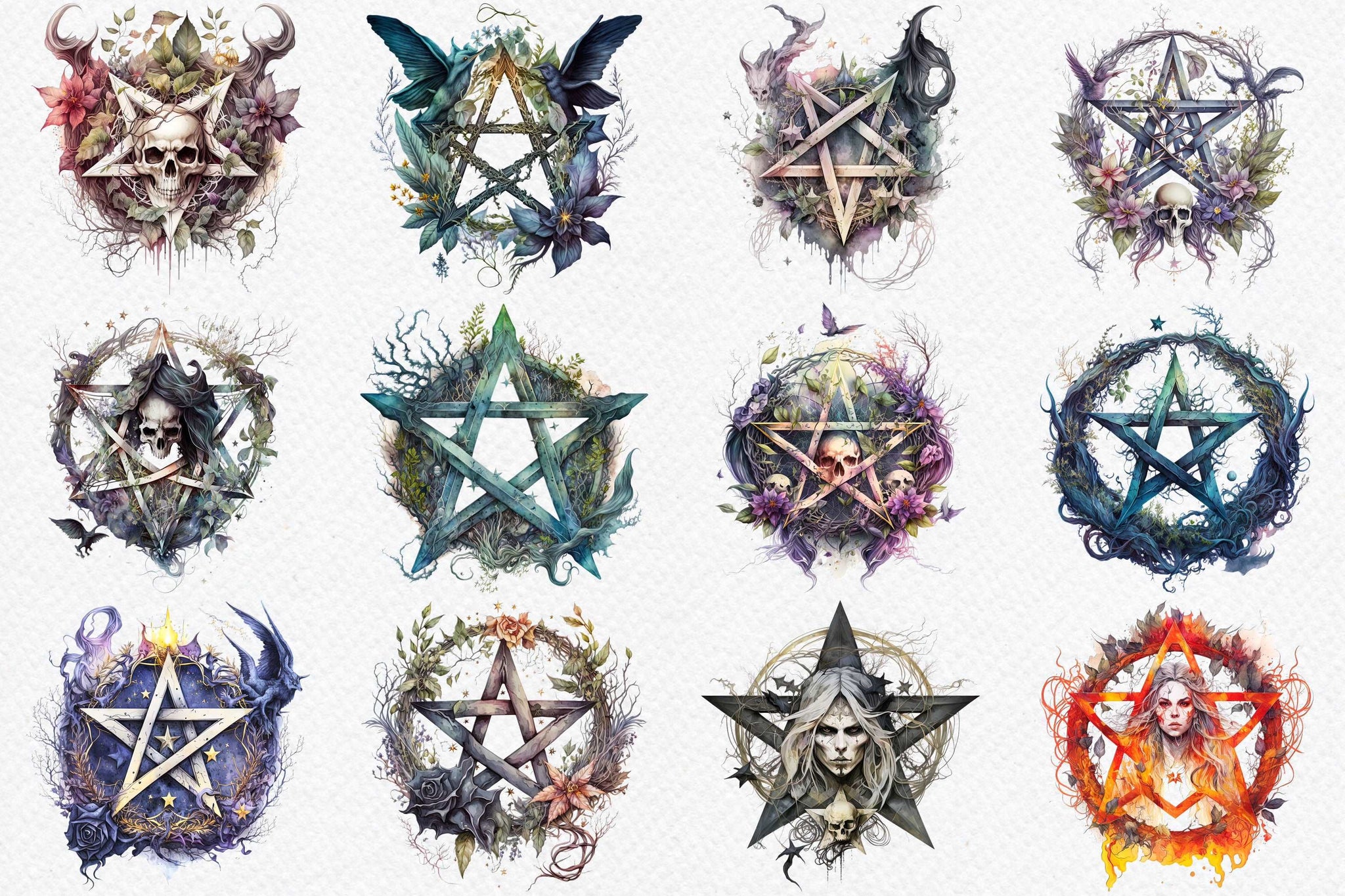 Best Watercolour Pentagram Clipart bundle, Wiccan png, magic clip art, mystical clipart, witchcraft png clipart, pagan clipart png, pagan