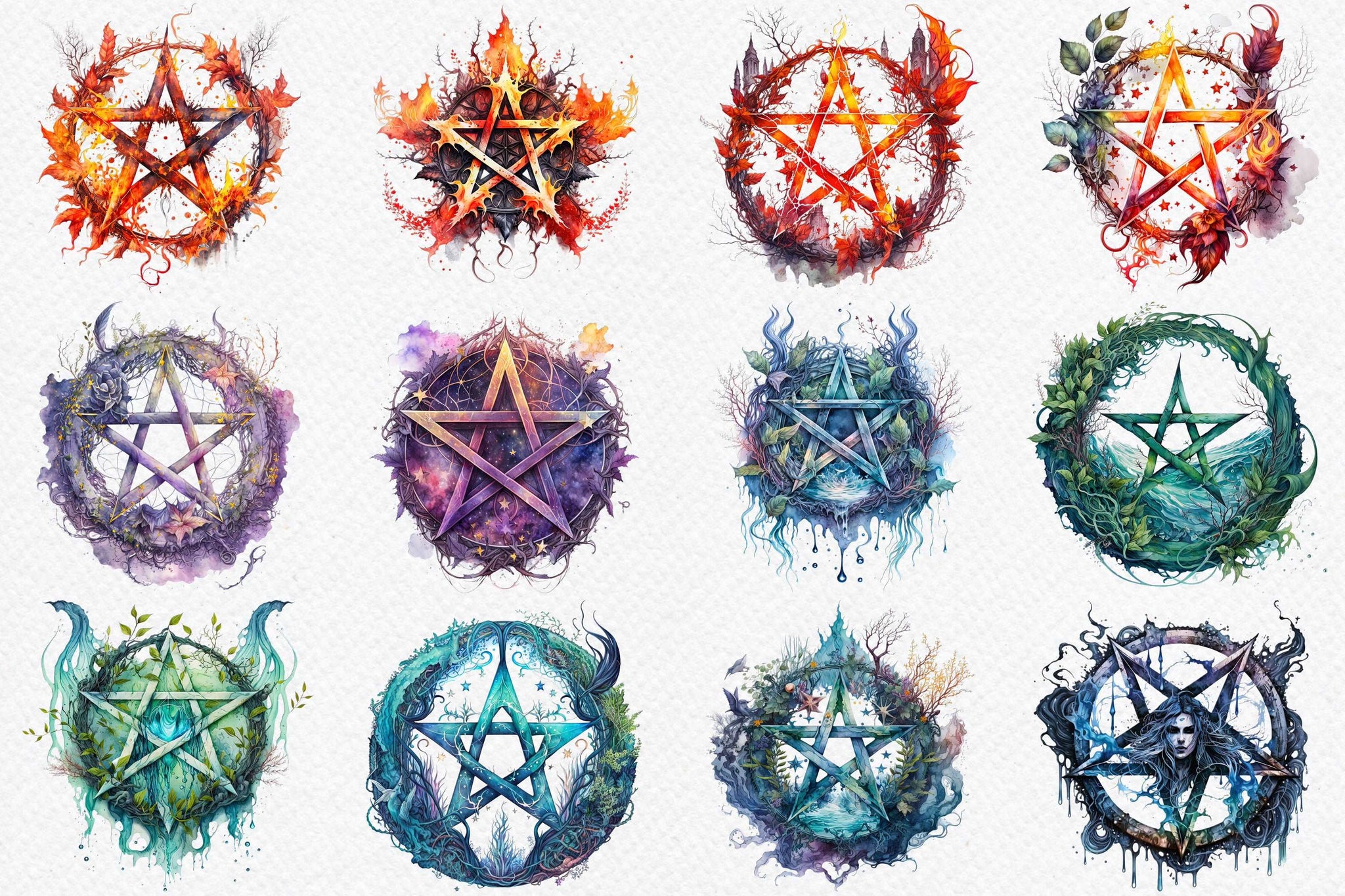 Best Watercolour Pentagram Clipart bundle, Wiccan png, magic clip art, mystical clipart, witchcraft png clipart, pagan clipart png, pagan