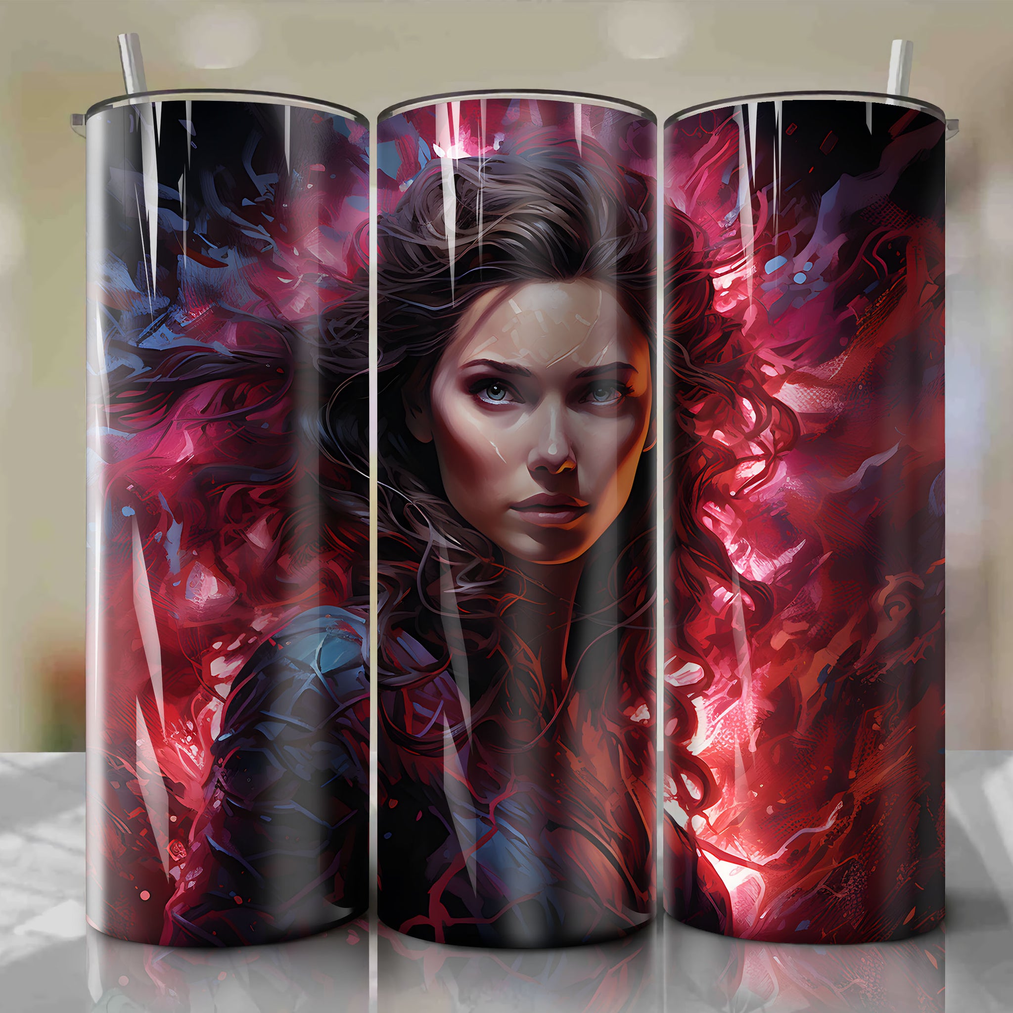 20 Oz Tumbler Wrap - Abstract Art Inspired by Scarlet Witch's Mysterious Energy
