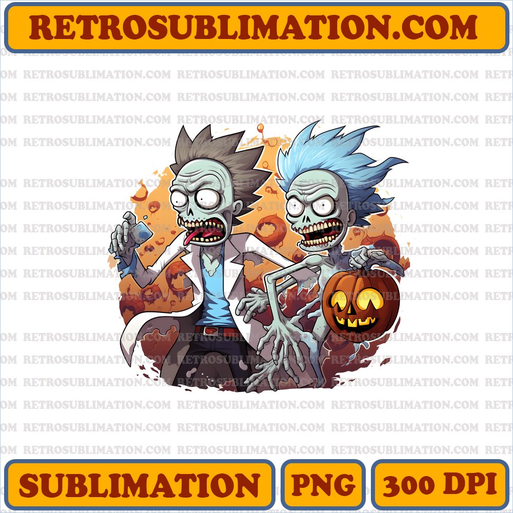 Burping Rick Sanchez vs. Zombie Clones - Halloween Sublimation PNG Download
