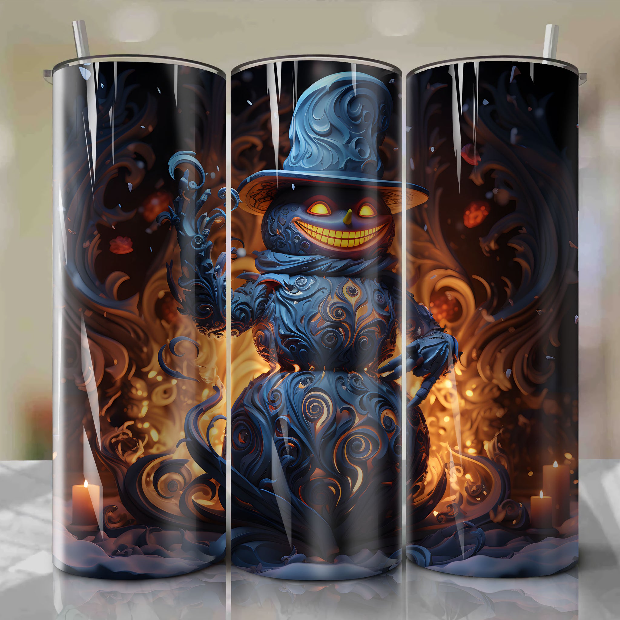 Frosty the Snowman Tumbler Wrap - A Playful Winter Magic in Stunning 3D Sculpture
