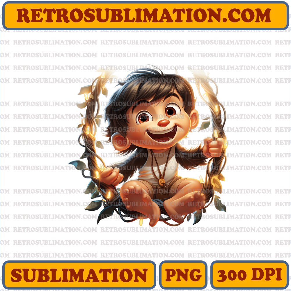 Christmas Mowgli Swing - Amusingly Lit - Sublimation PNG Digital Download
