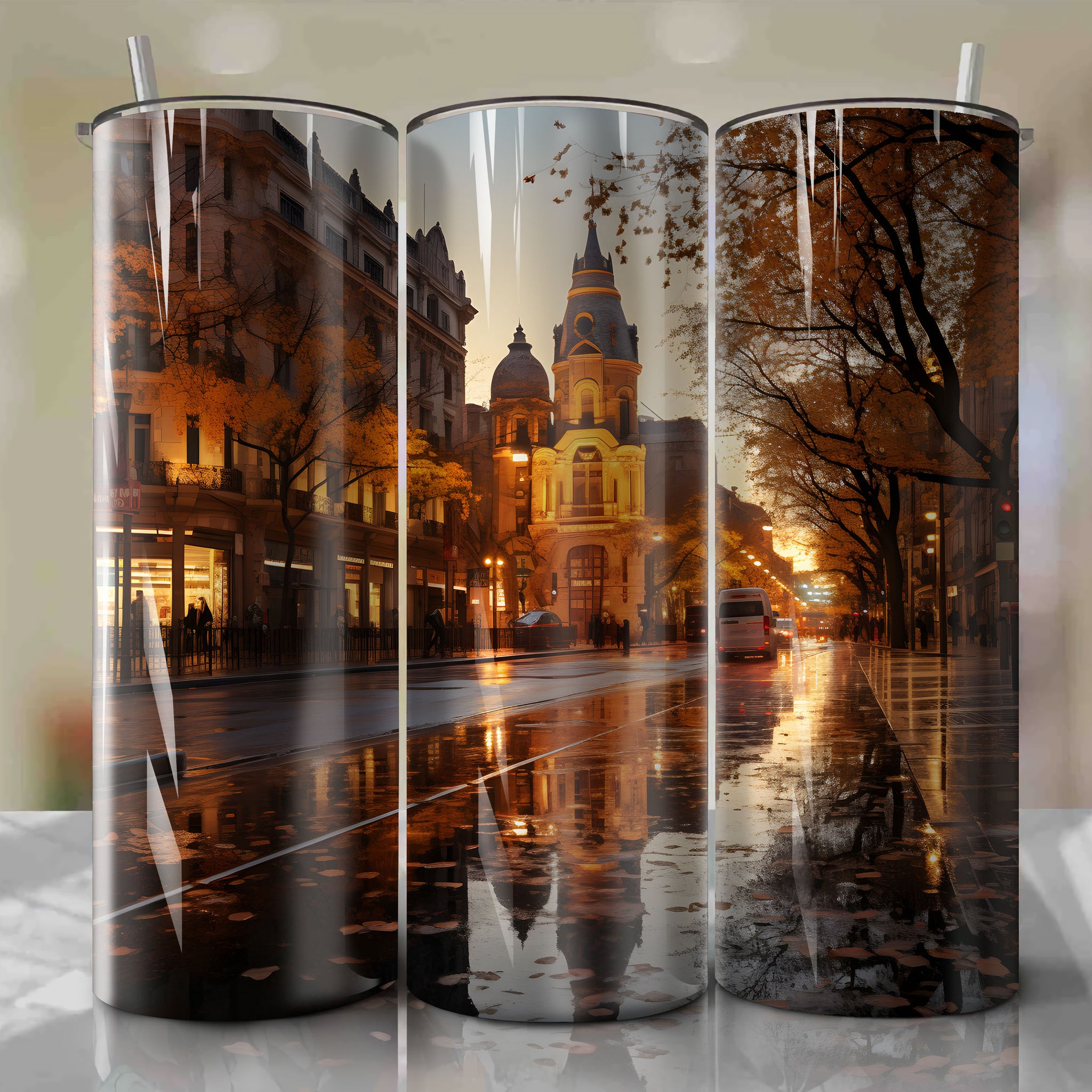 Creating a Stunning Tumbler Wrap: Las Ramblas, Spain in Autumn's Golden Hour
