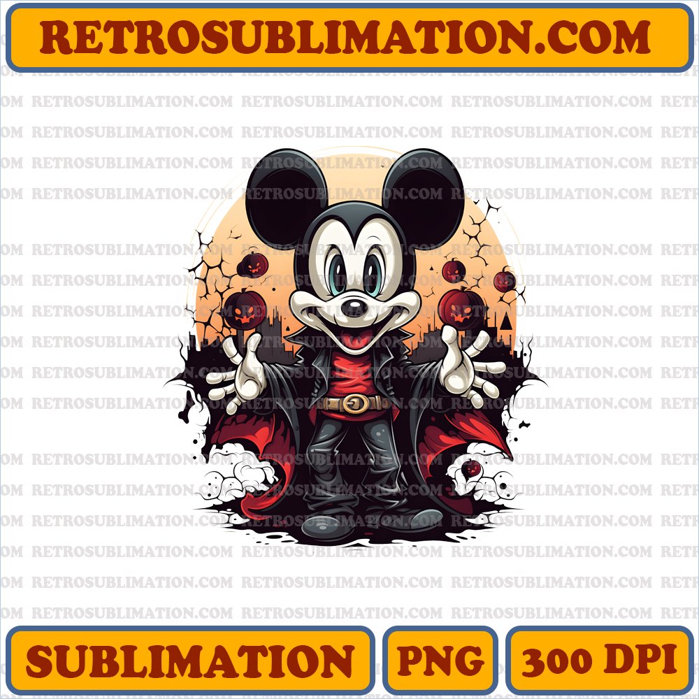 Halloween Mickey Mouse Vampire Outfit Digital Download - Sublimation PNG
