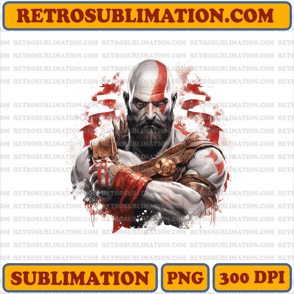 Intense Christmas Kratos Gift Unwrapping - Cartoon - High Contrast PNG Digital Download
