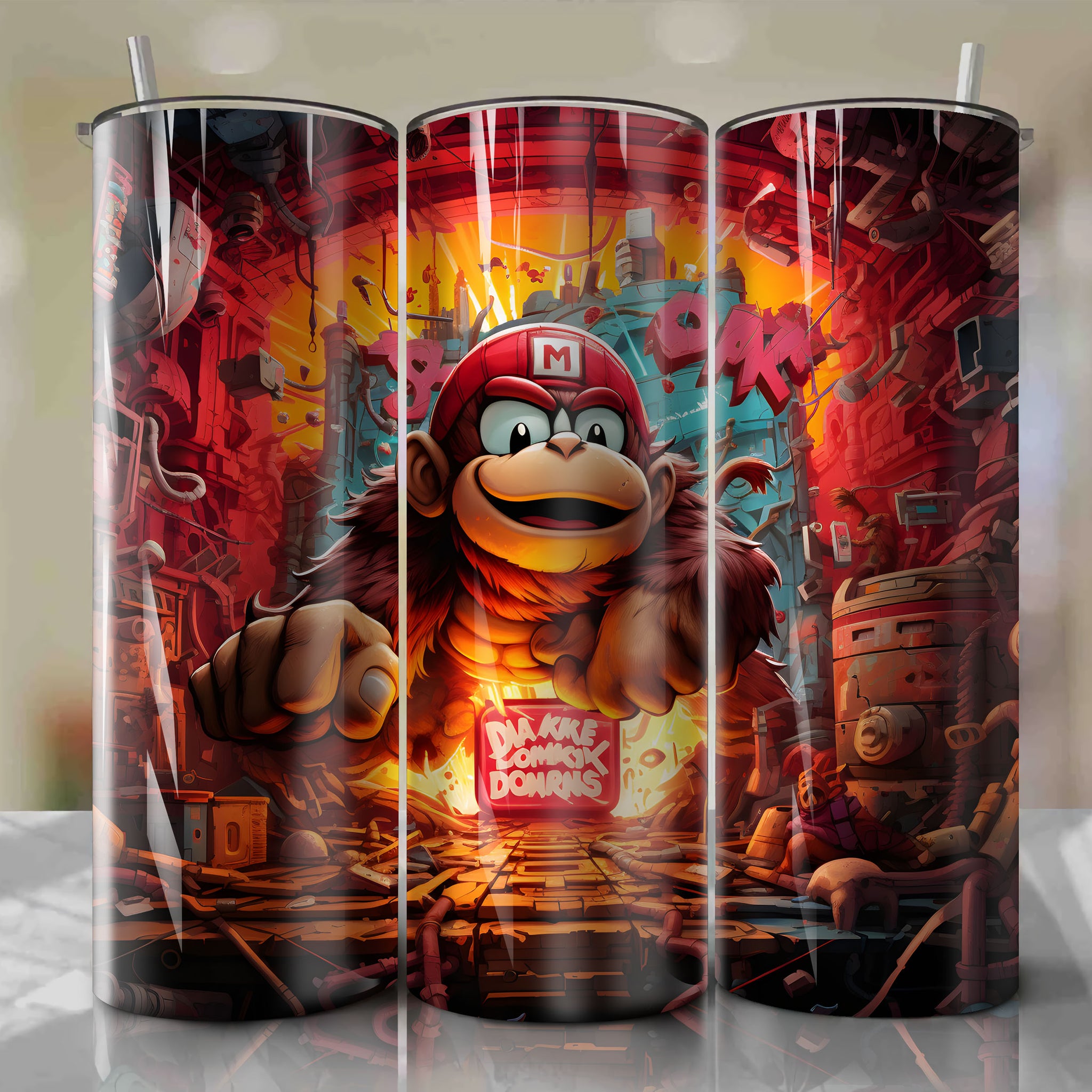 20 Oz Tumbler Wrap - Donkey Kong Inspired Cracked Plaster Cast Design
