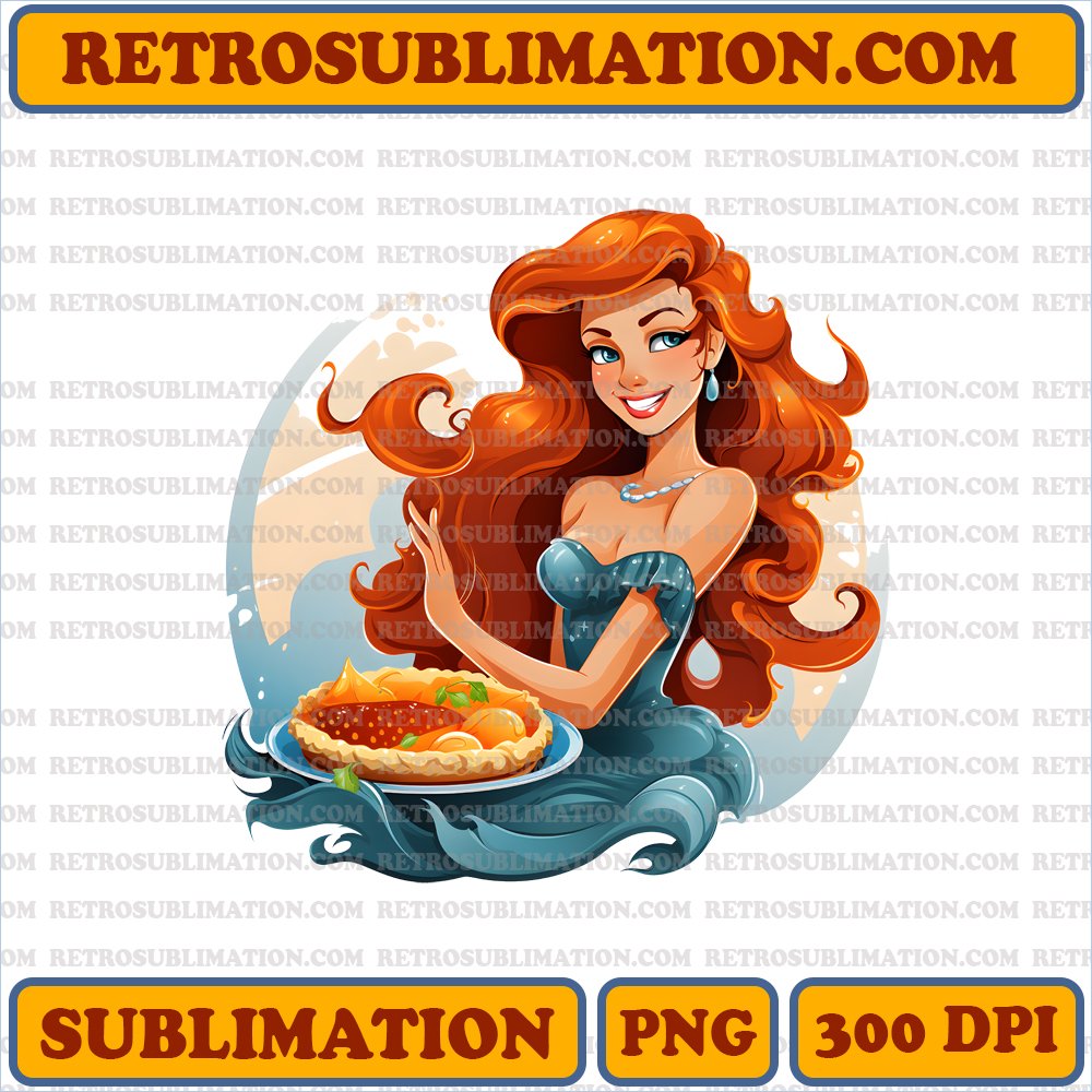 Mermaid Ariel Enjoying Pumpkin Pie - Digital Download Sublimation PNG
