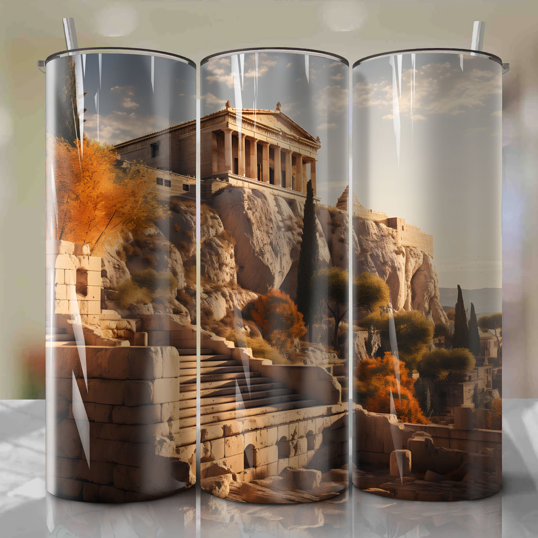 Tumbler Wrap: Acropolis Greece Autumn Golden Hour Low ISO with f/16 Aperture Digital Art Gradient Techniques
