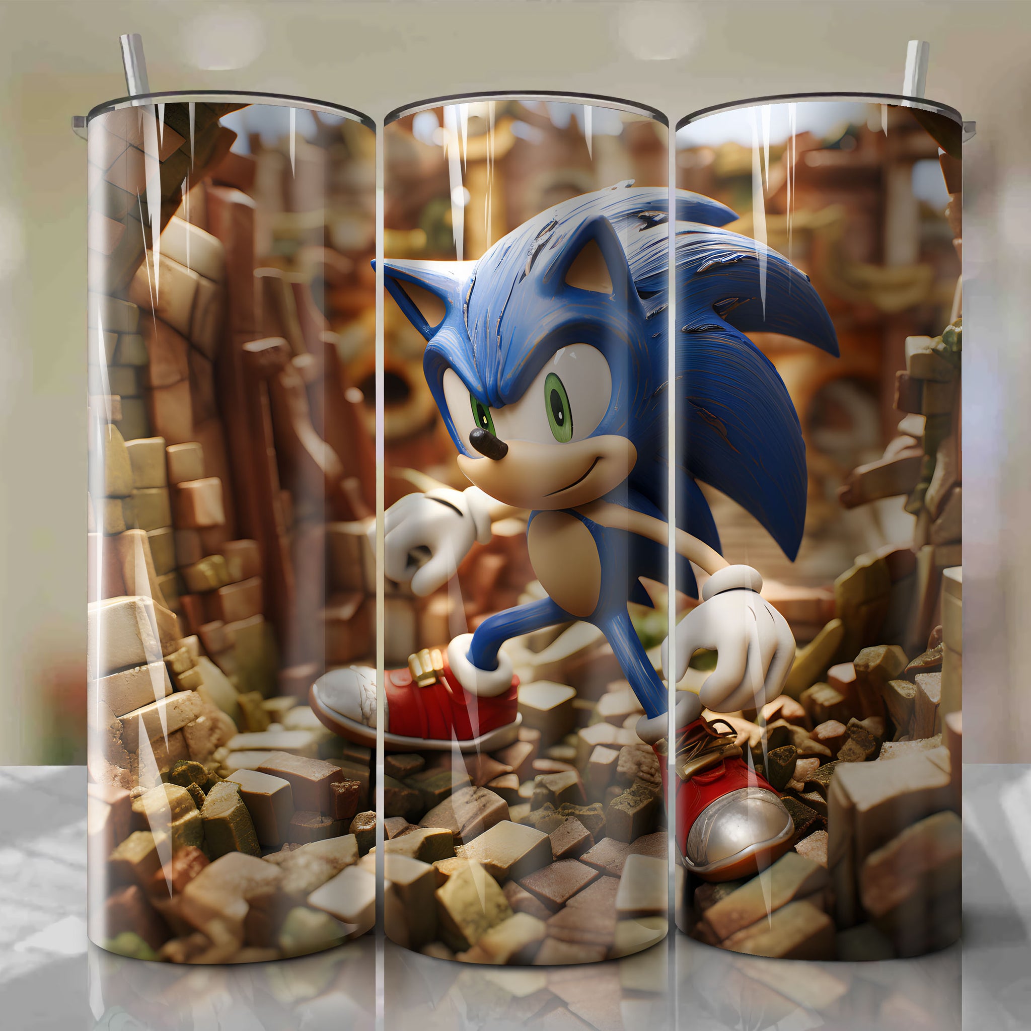 Sonic the Hedgehog 20 Oz Tumbler Wrap - Vibrant 3D Design of Sonic Emerging from Cracked Plaster Cast - Perfect for Fans
