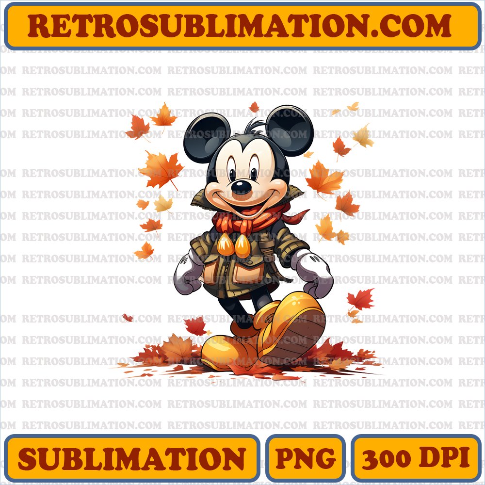 Festive Thanksgiving Mickey - Digital Download Sublimation PNG - Cheerful Bootleg Style Mickey Mouse Kicking Leaves - Unique - Creative - and Captivating
