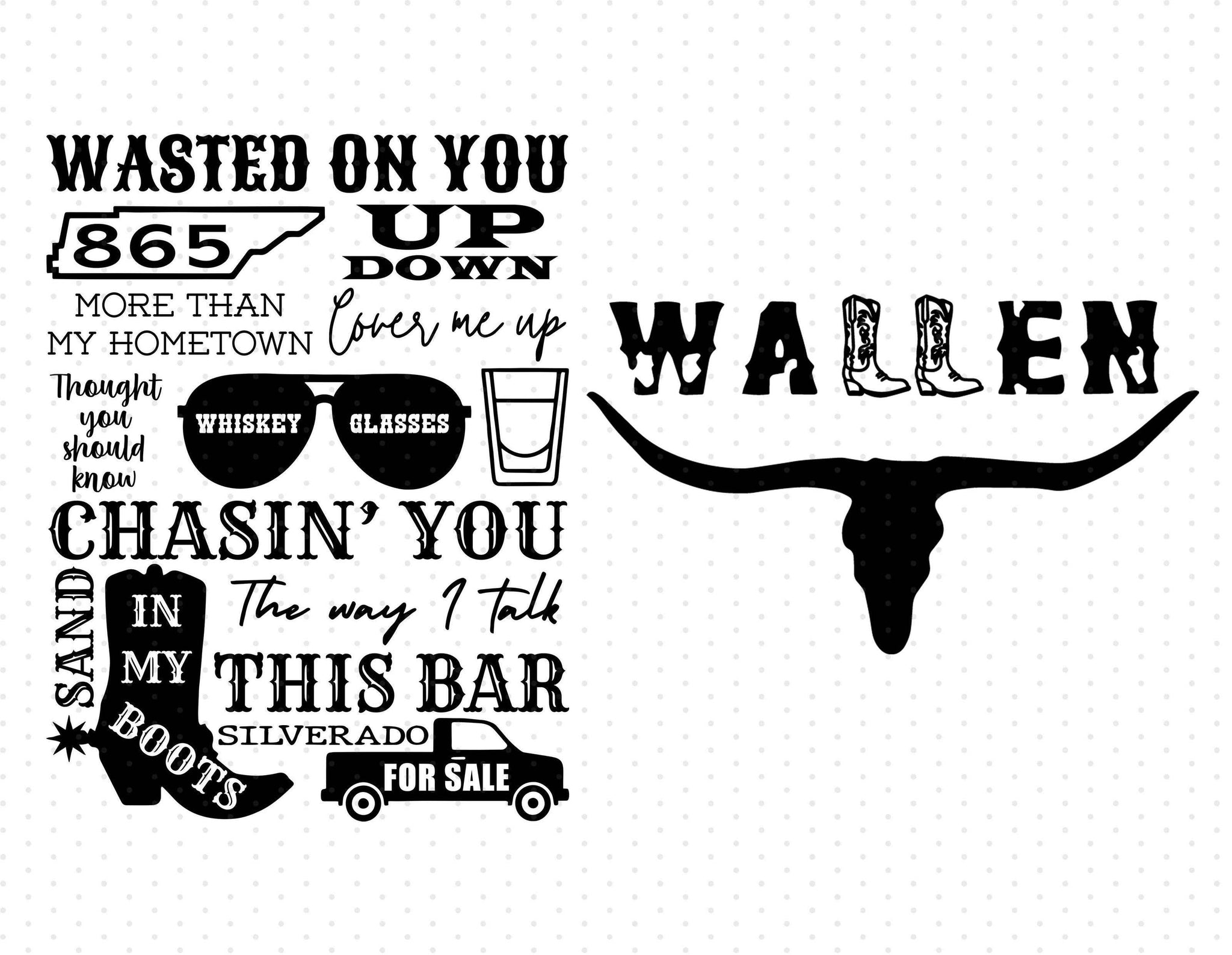 Morgan　Wallen　Wasted　On　You　Bun　Up　Down　Design　PNG　Instant　Download: