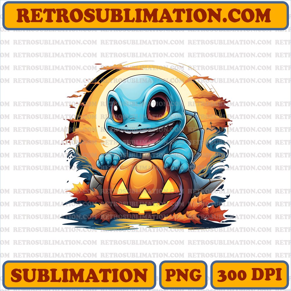 Cheerful Grinning Squirtle Sliding Down Haunted Hill | Halloween PNG Digital Download
