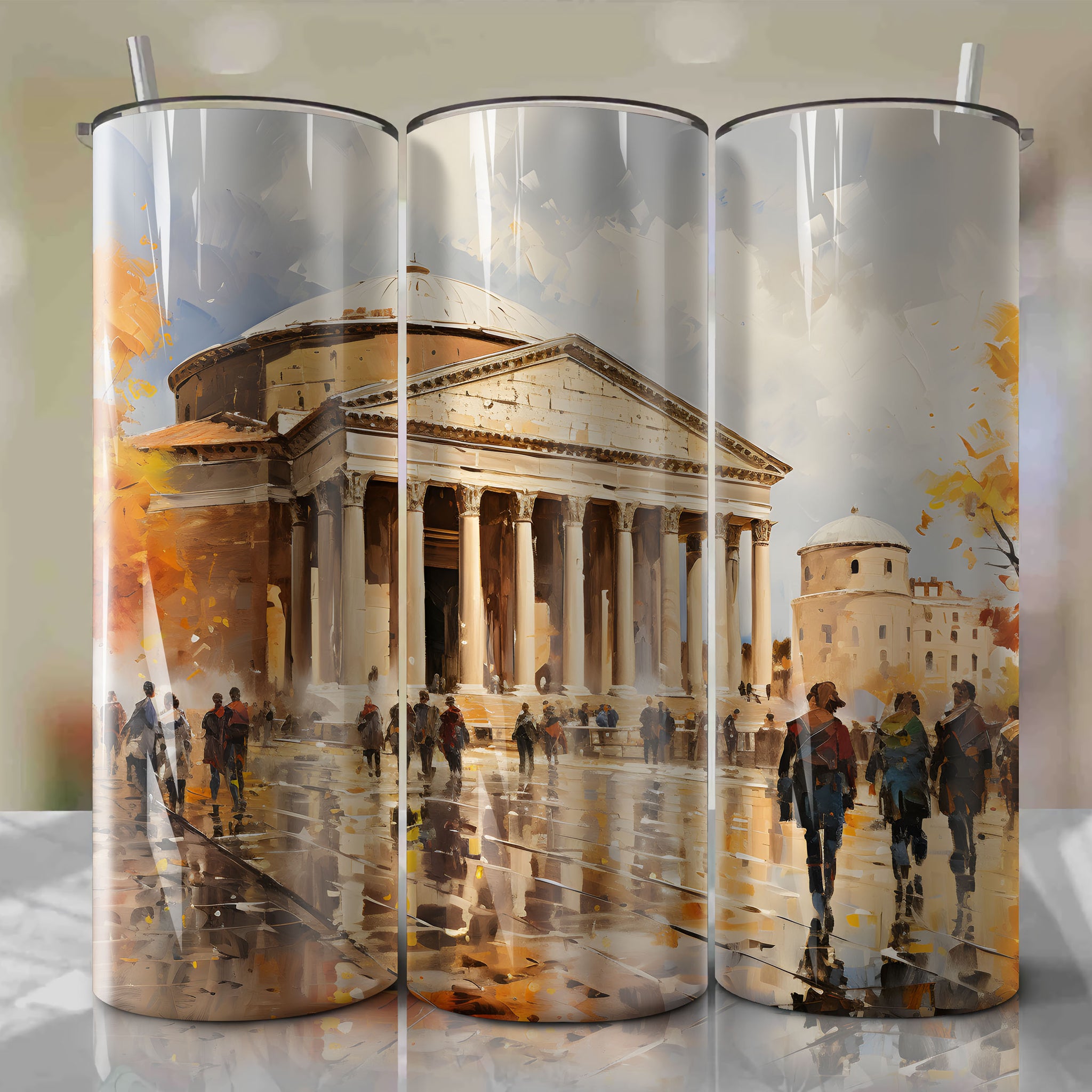 Pantheon in Autumn: Capturing Italy's Timeless Beauty with Bold Oil Painting Techniques
