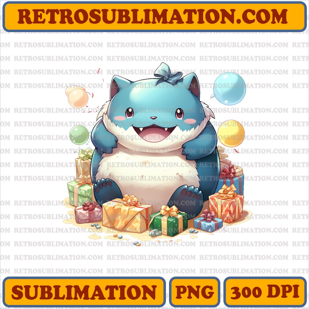 Happy Snorlax Hugging Present - Squeeze of Joy - Sublimation PNG Digital Download
