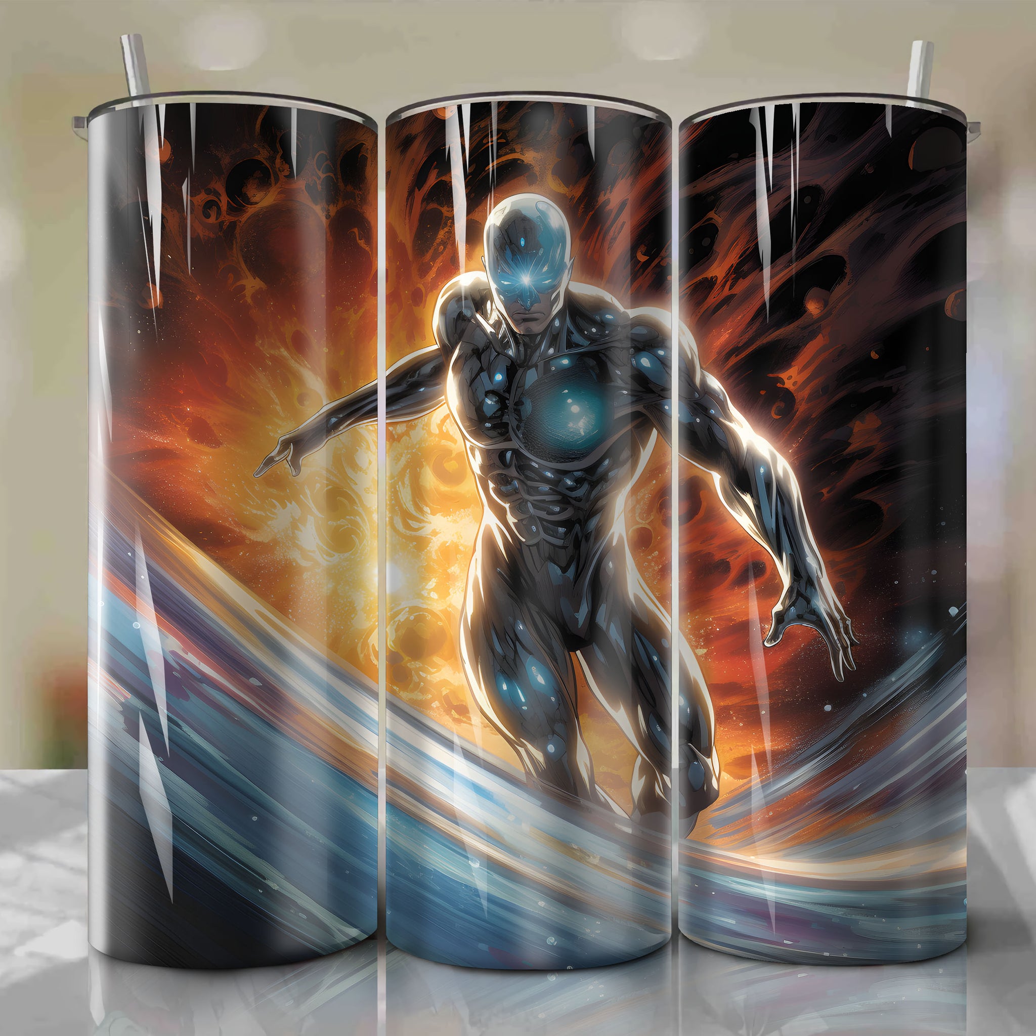 Silver Surfer 20 Oz Tumbler Wrap - Captivating Incarnation of Nobility and Cosmic Power
