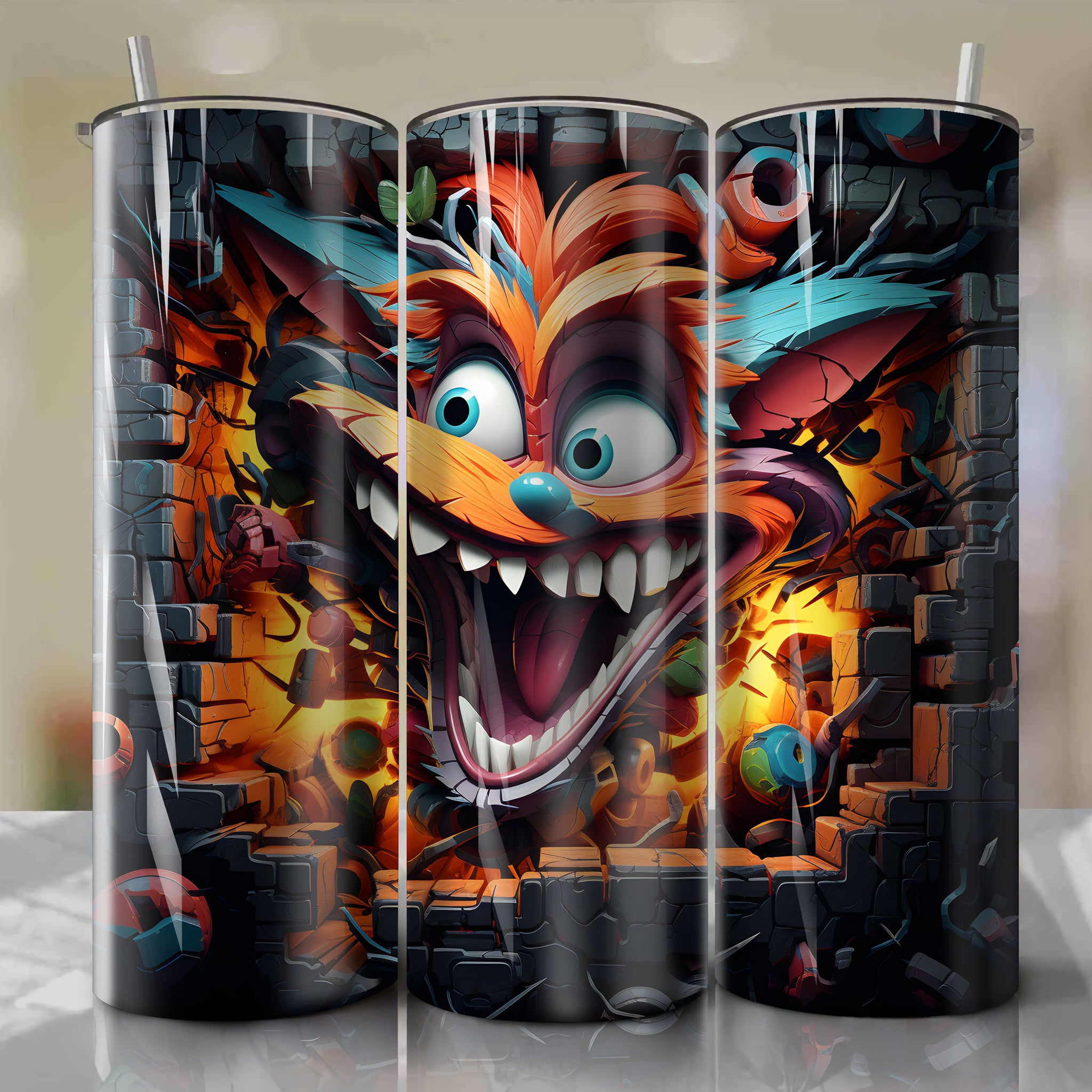 Playful and Vibrant 20 Oz Tumbler Wrap Inspired by Crash Bandicoot's Energetic Escape
