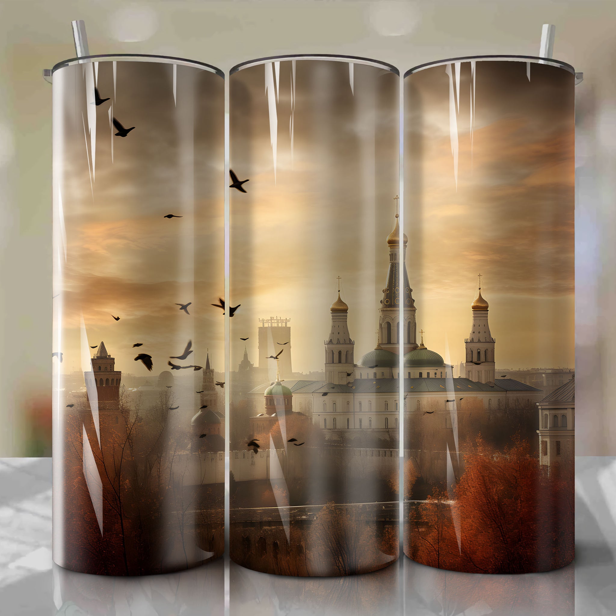 Kremlin Autumn Dusk: Tumbler Wrap with Mixed Media Texture Emphasis
