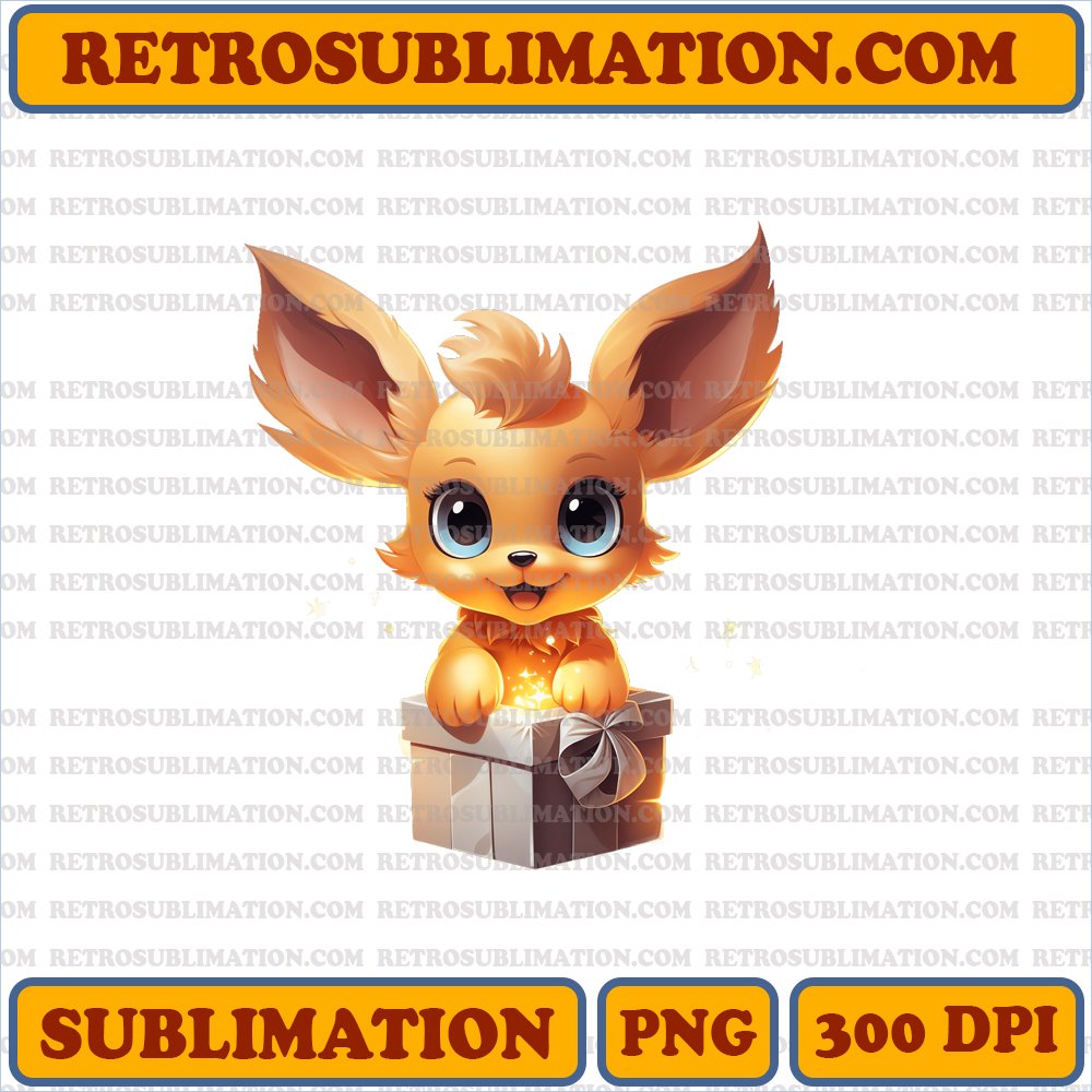 Eevee Gift Box Surprise - Adorable Cartoon - Sublimation PNG Digital Download
