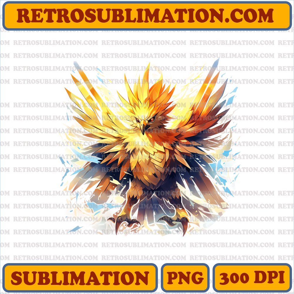Zapdos Lightning Wings - Electric Pokémon Sublimation PNG Download
