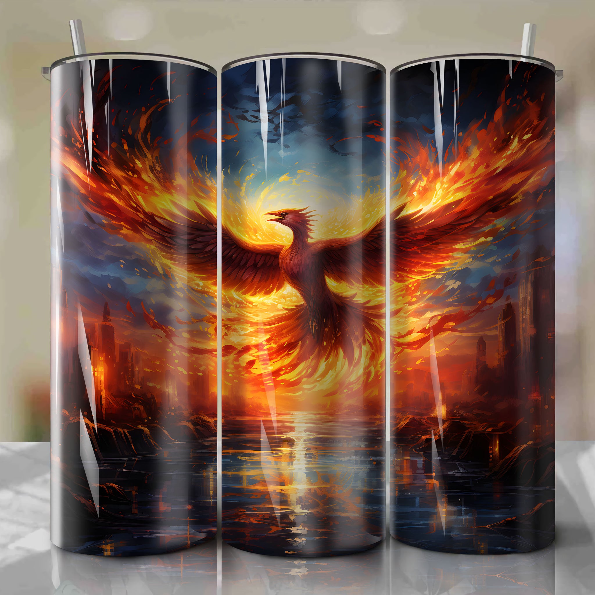 20 Oz Tumbler Wrap - A Stunning Artistic Digital Painting Capturing the Essence of Moltres
