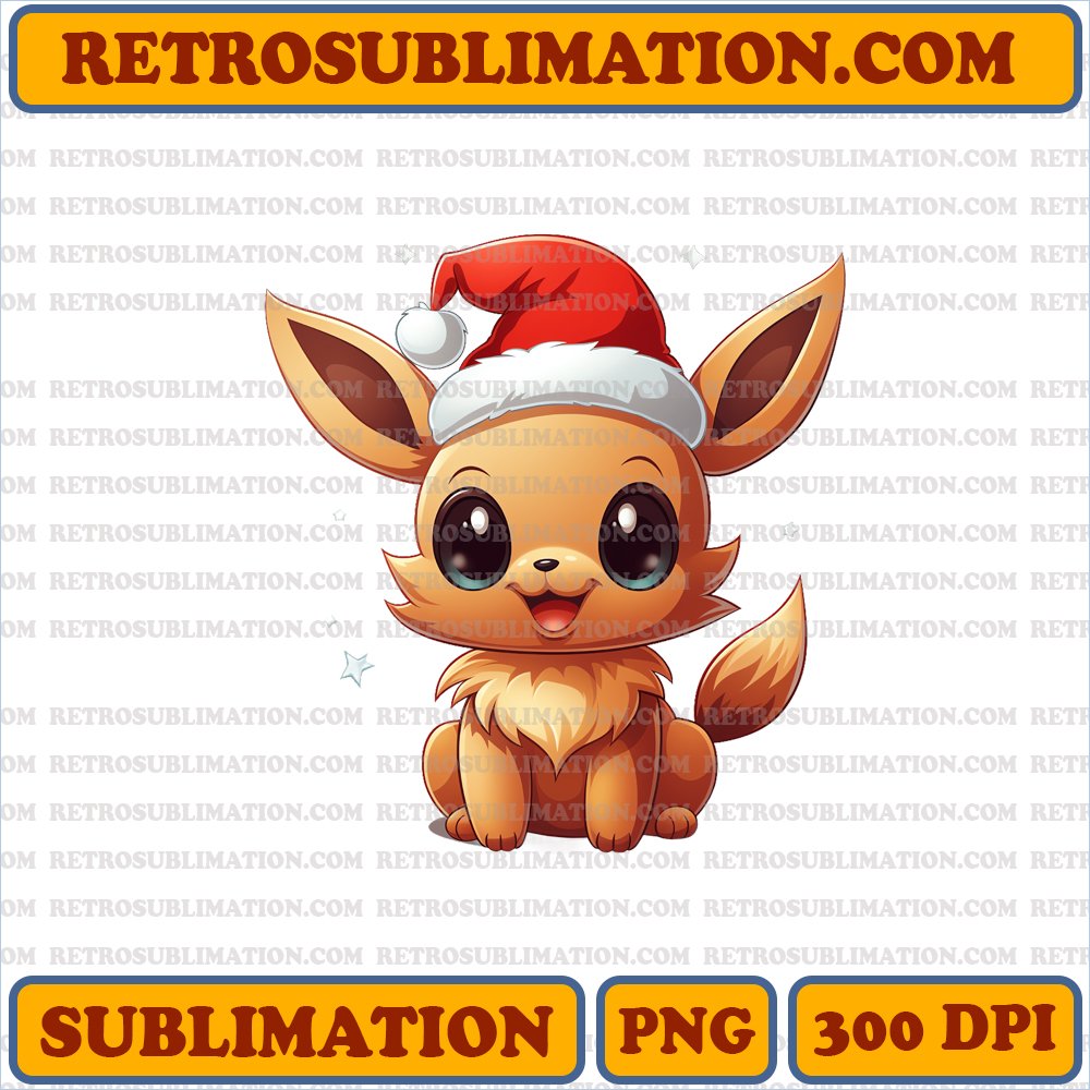 Adorable Eevee Santa Hat - Festive Christmas Sublimation PNG Digital Download
