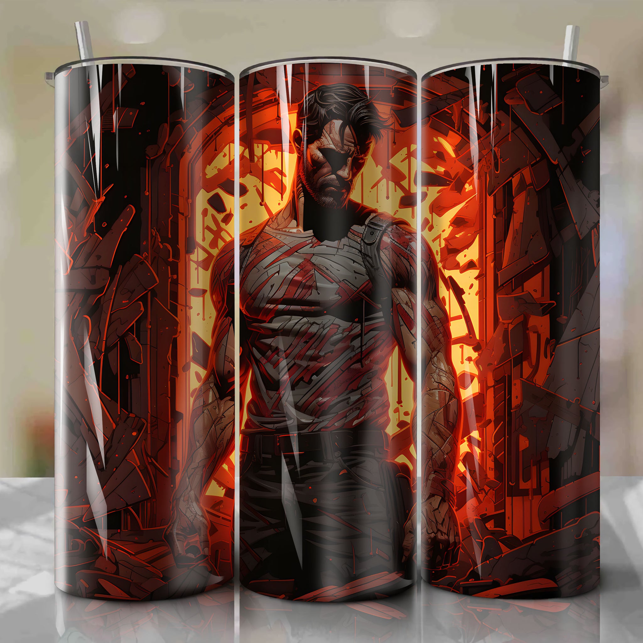 Max Payne 20 Oz Tumbler Wrap - Intense and Visually Captivating 3D Artwork by Dan Mumford for Fans of the Gritty Noir-Inspired World of Max Payne
