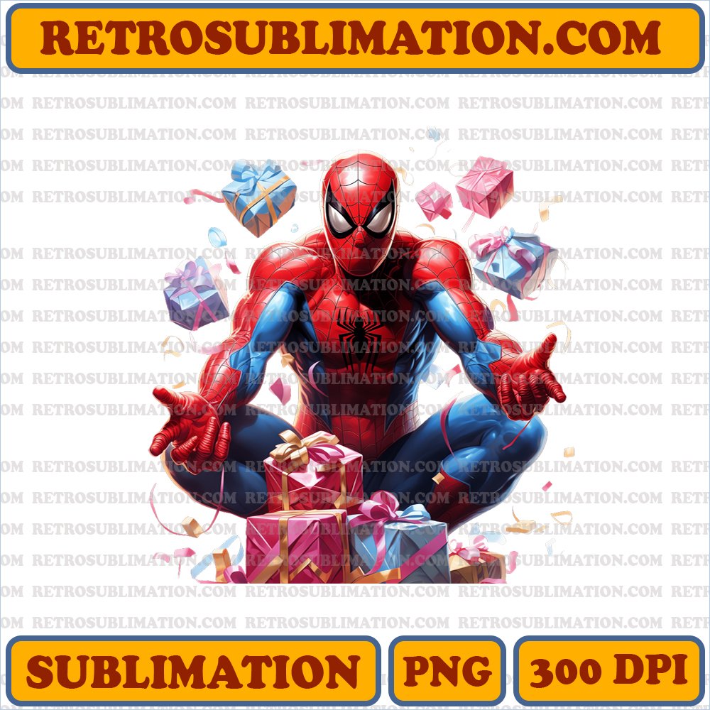 Christmas Spider-Man - Excited Present Opening - Flat PNG Digital Download
