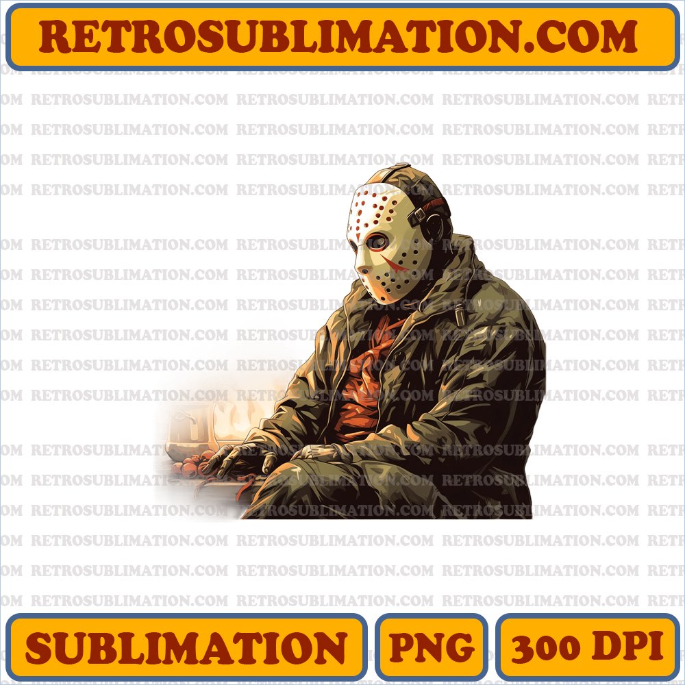 Christmas Jason Voorhees - Festive Fireplace - Intense Cartoon PNG Digital Download
