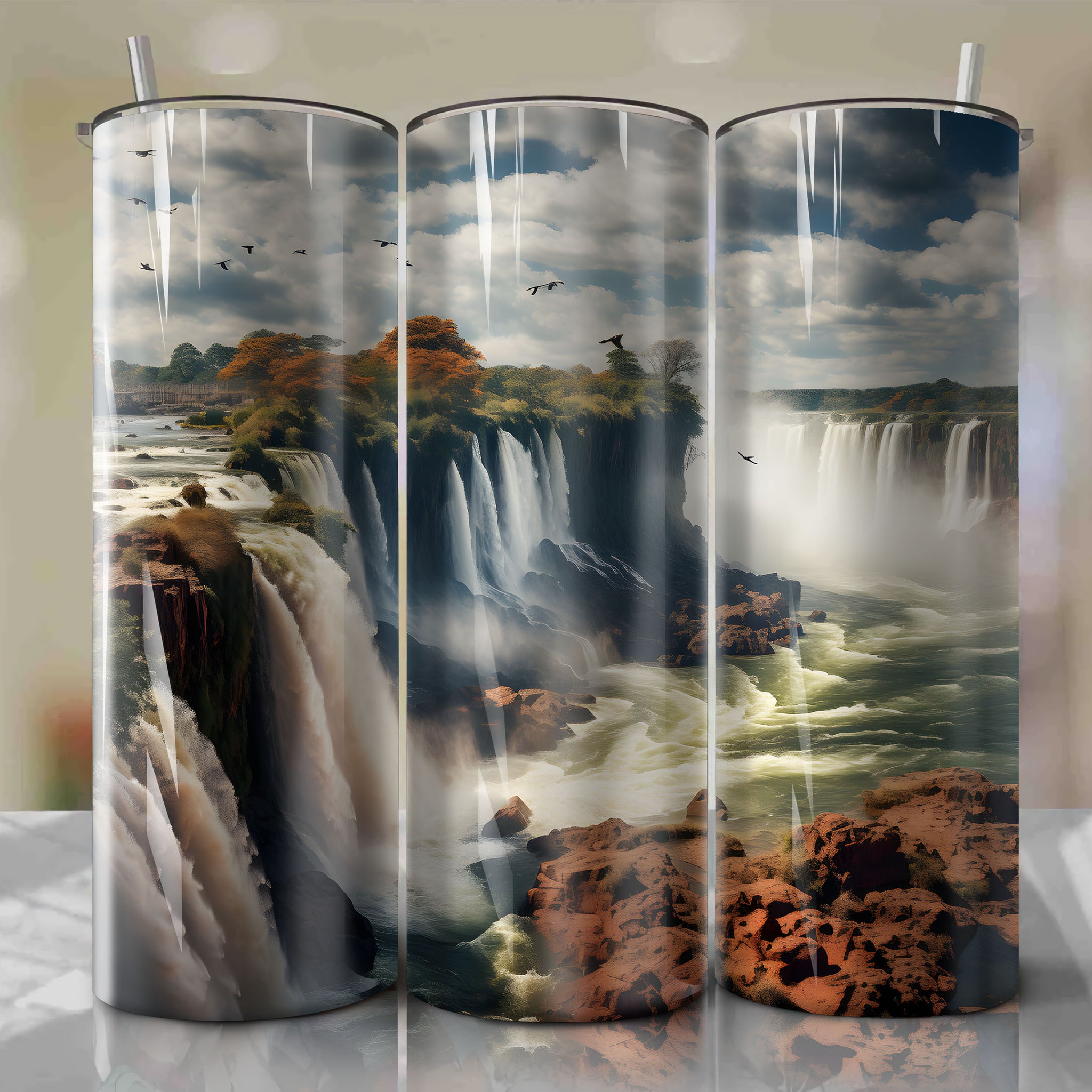 Tumbler Wrap: Autumn at Iguazu Falls - Captivating Pointillism Dots
