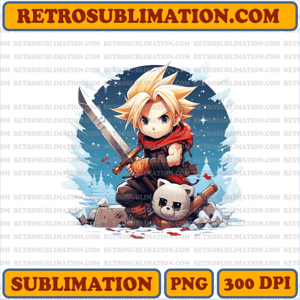 Christmas Cloud Strife - Buster Sword Swinging - High-Contrast PNG Digital Download
