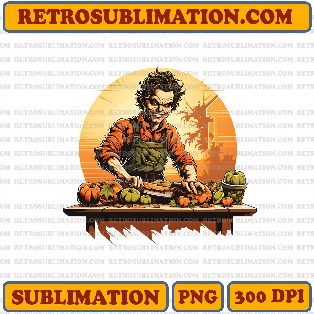 Festive Leatherface Thanksgiving Chainsaw Carving Wood Decorations - Bootleg - Digital Download PNG
