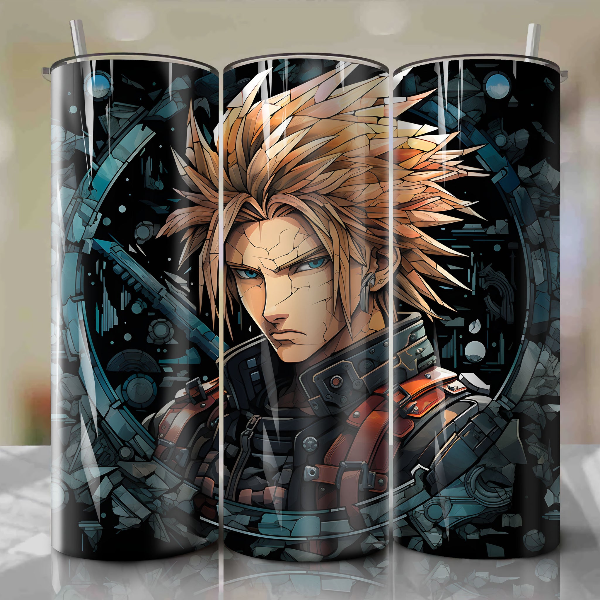 Cloud Strife 20 Oz Tumbler Wrap - Immersive 3D Visuals by Dan Mumford
