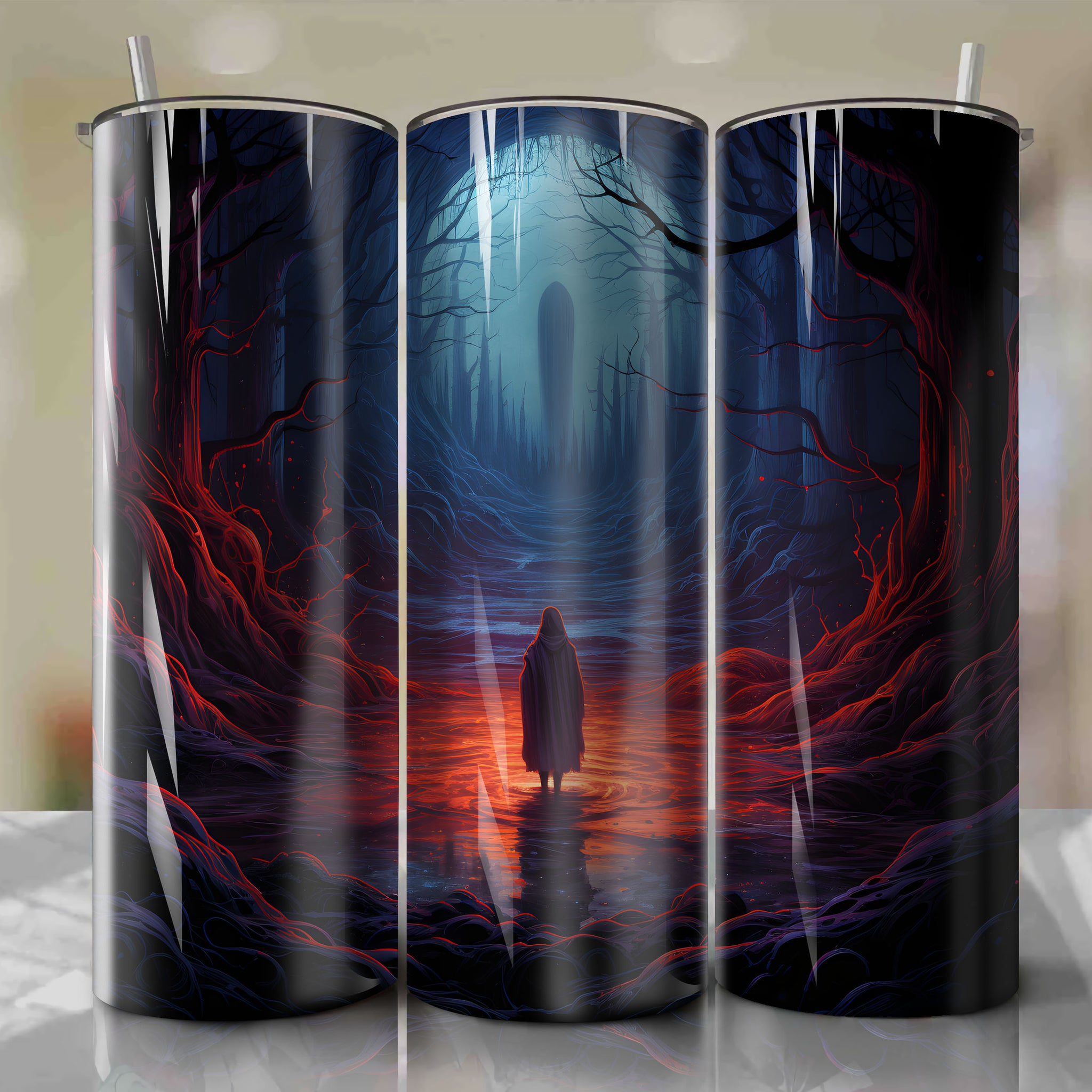 Haunted Forest 20 Oz Tumbler Wrap - Eerie Samara Ghost Design by Dan Mumford
