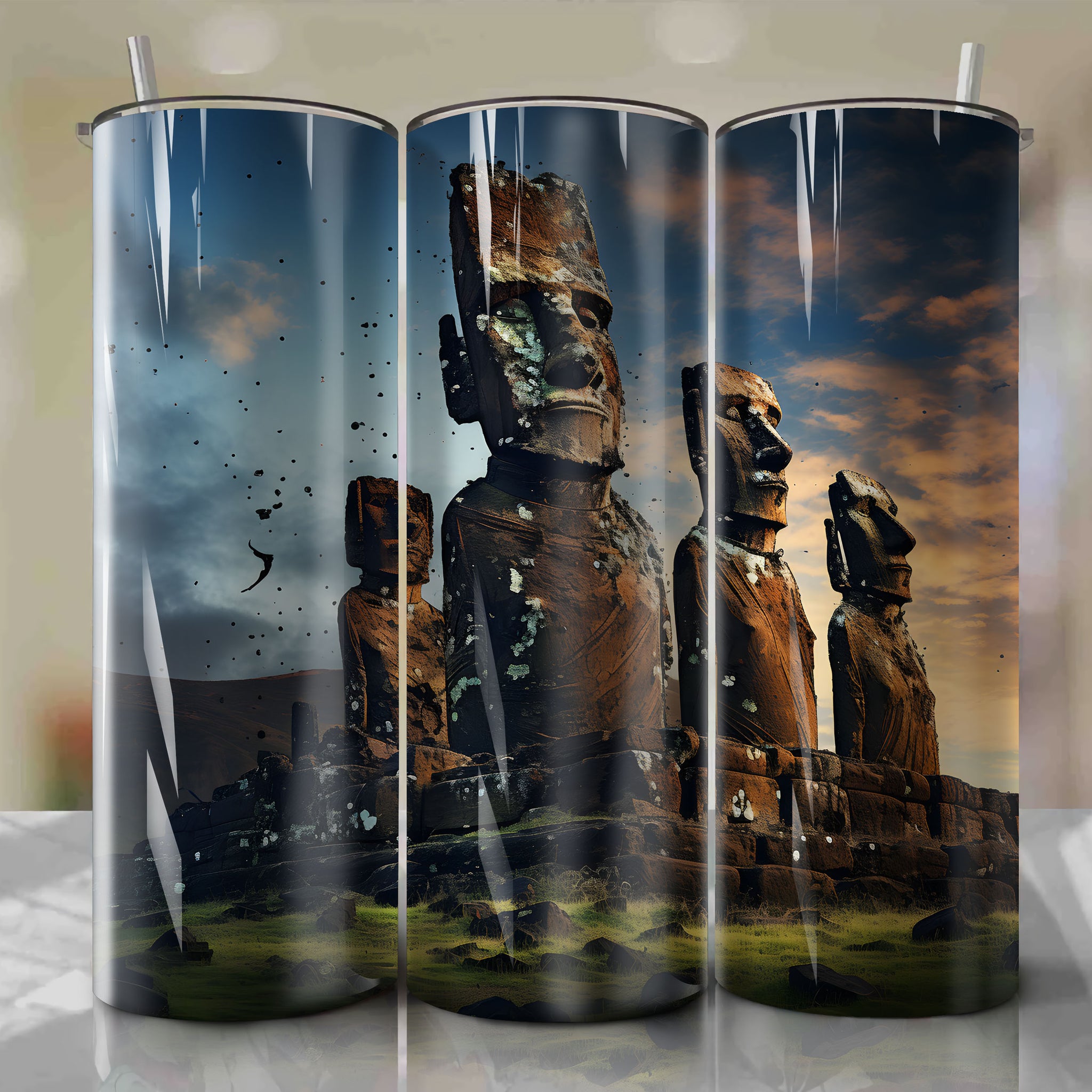 Easter Island Autumn Dusk - Tumbler Wrap for Mixed Media Texture Emphasis
