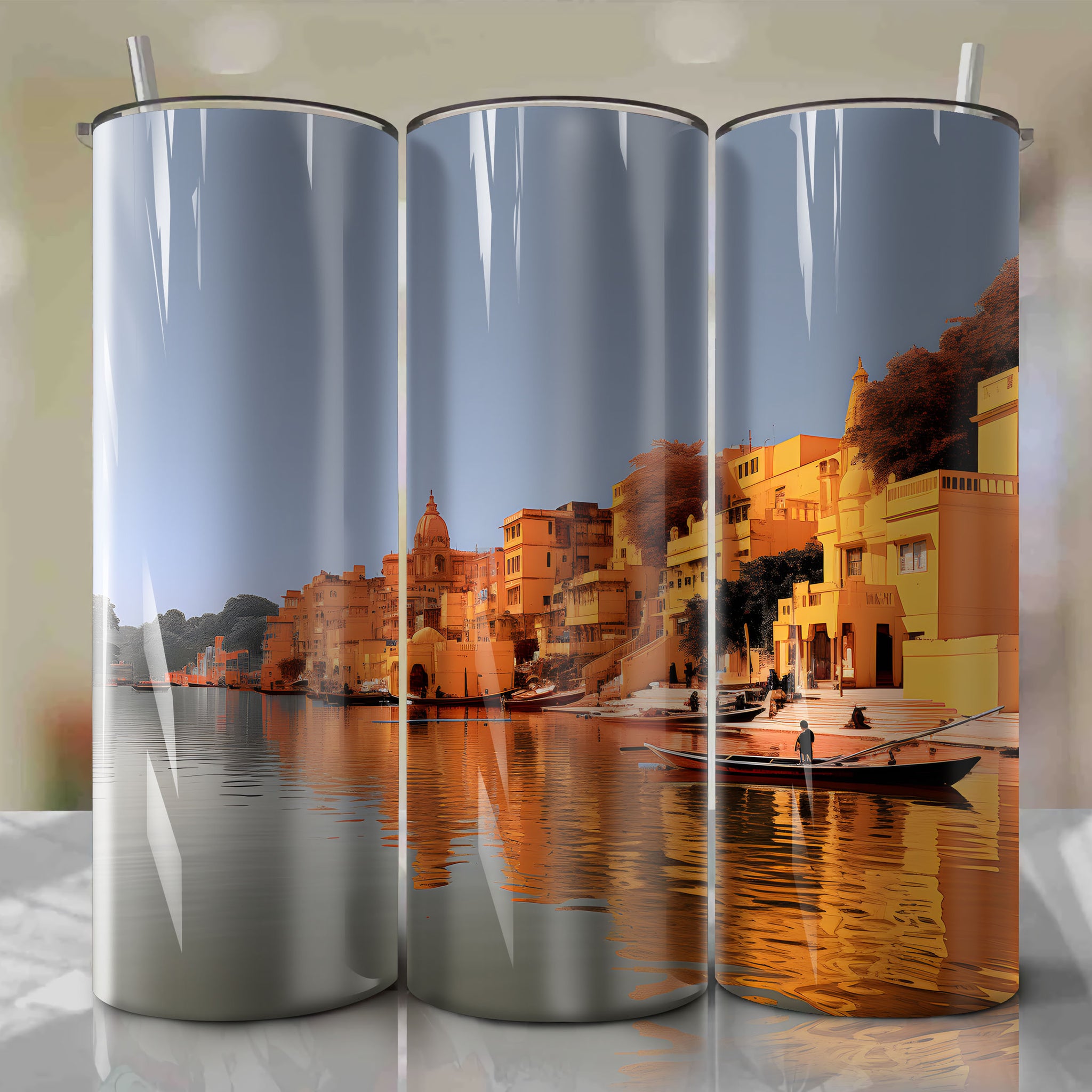 Capturing the Vibrant Essence of Autumn on the Majestic Ganges: Tumbler Wrap with High Shutter Speed and Polarizing Filter Techniques
