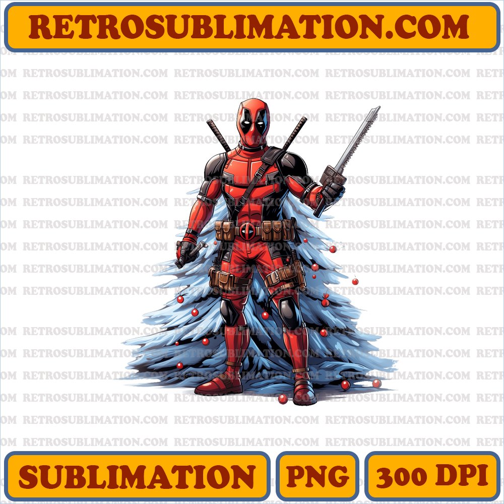 Christmas Deadpool - Dancing around Tree - Sublimation PNG Digital Download
