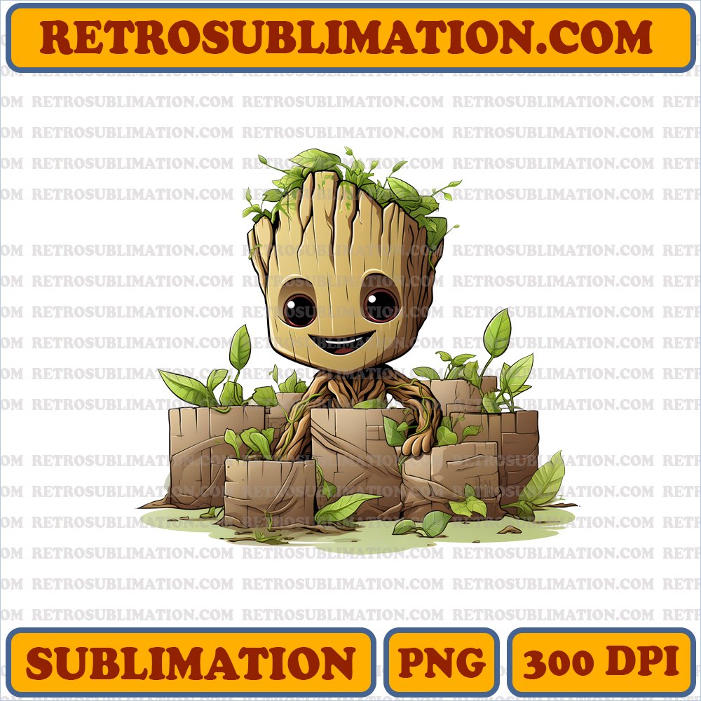 Chibi Groot - Playful Hide and Seek in a Toy Forest - Digital Download PNG
