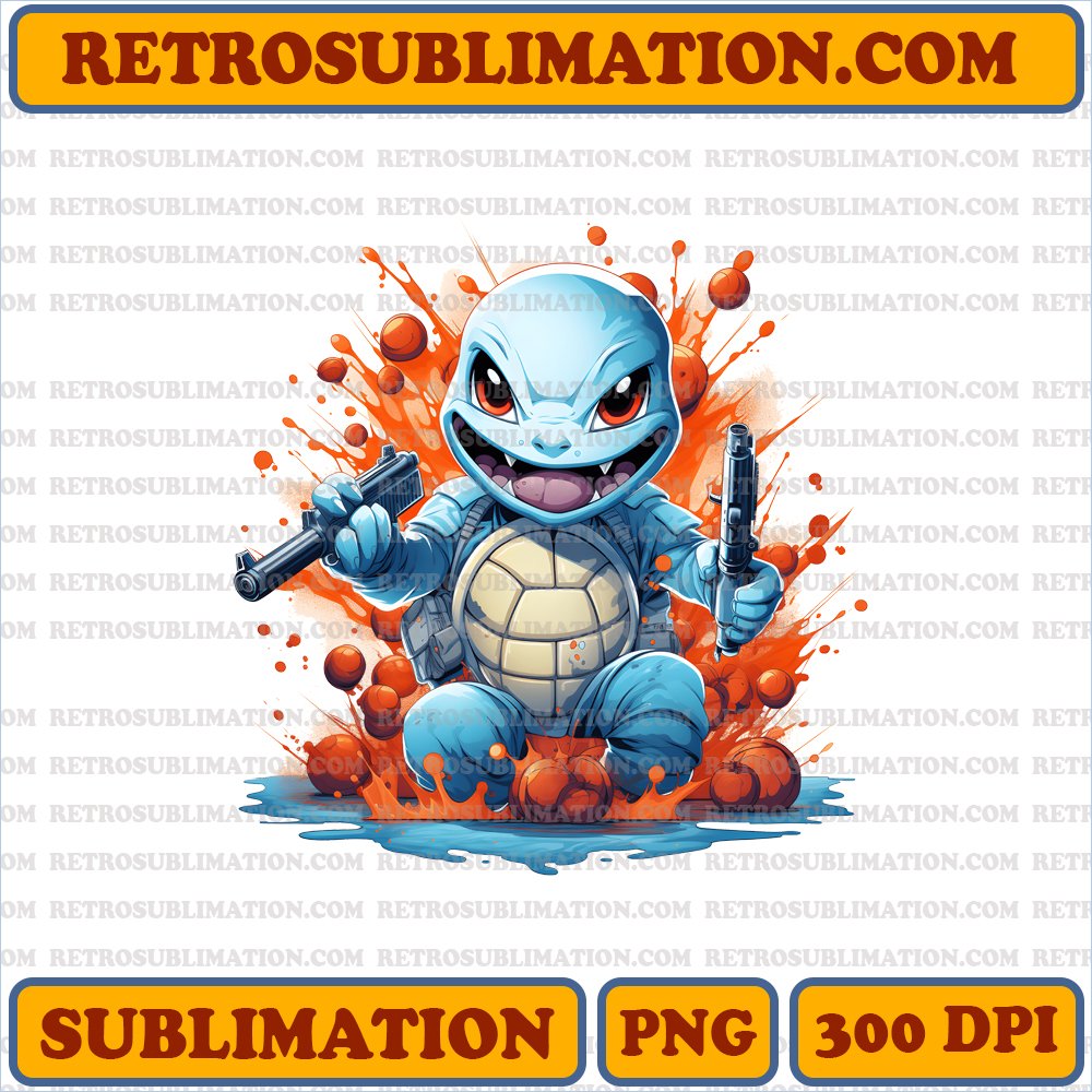 Playful Squirtle Water Gun Halloween PNG Digital Download
