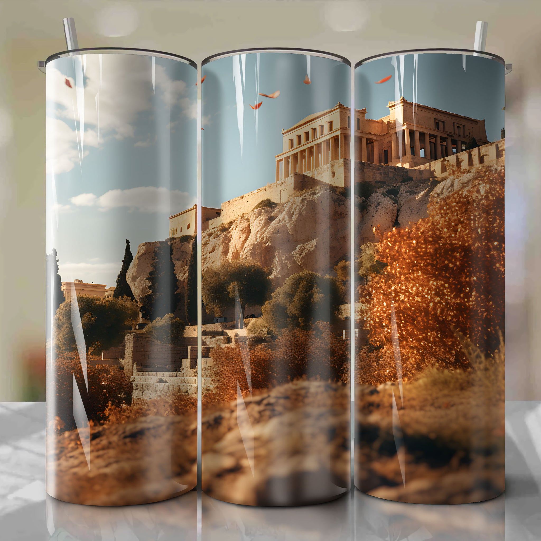 Golden Hour Acropolis in Autumn: Tumbler Wrap for Stunning Greece Photography
