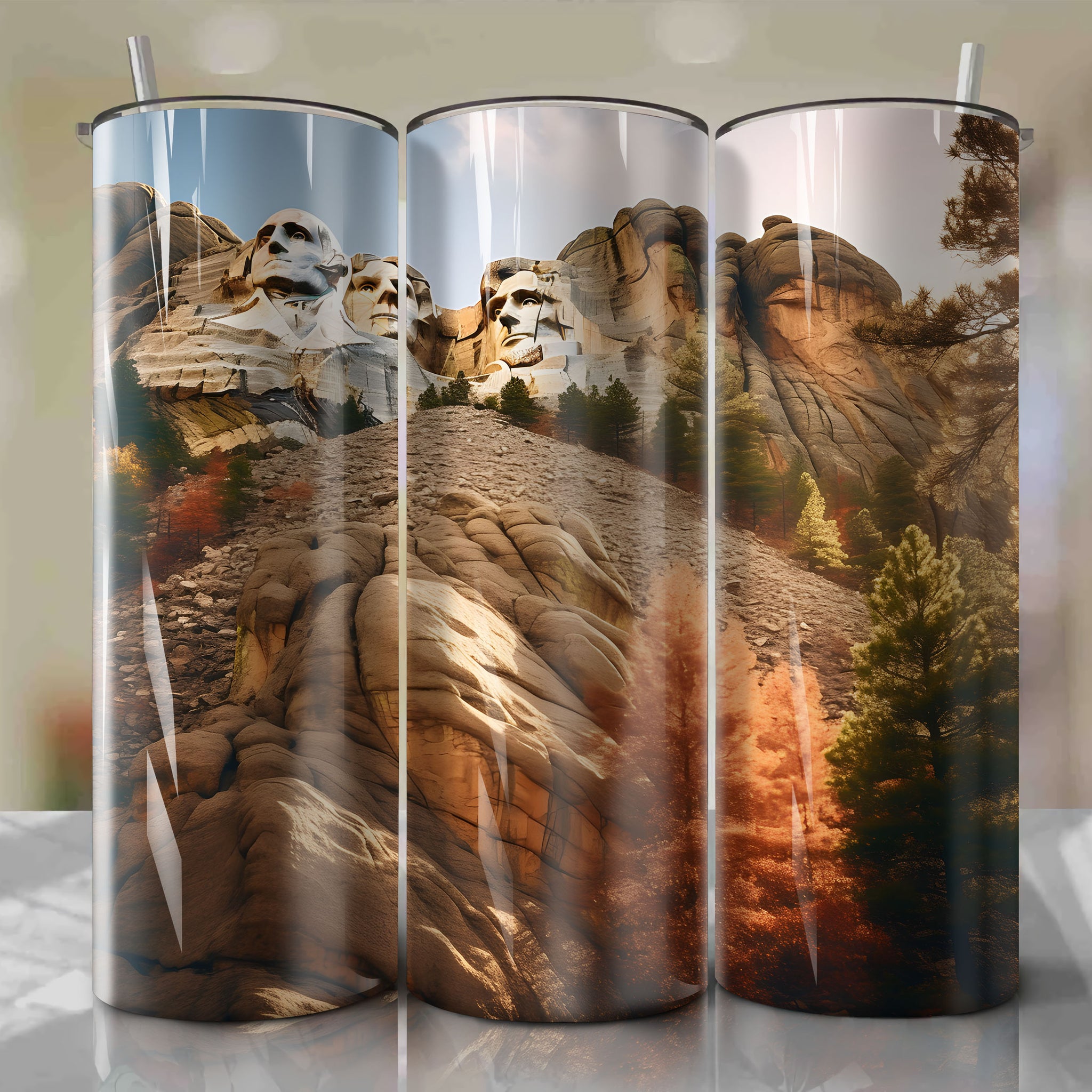 Tumbler Wrap: Captivating Autumn Light Sun at Mount Rushmore - Low Angle Watercolor Techniques
