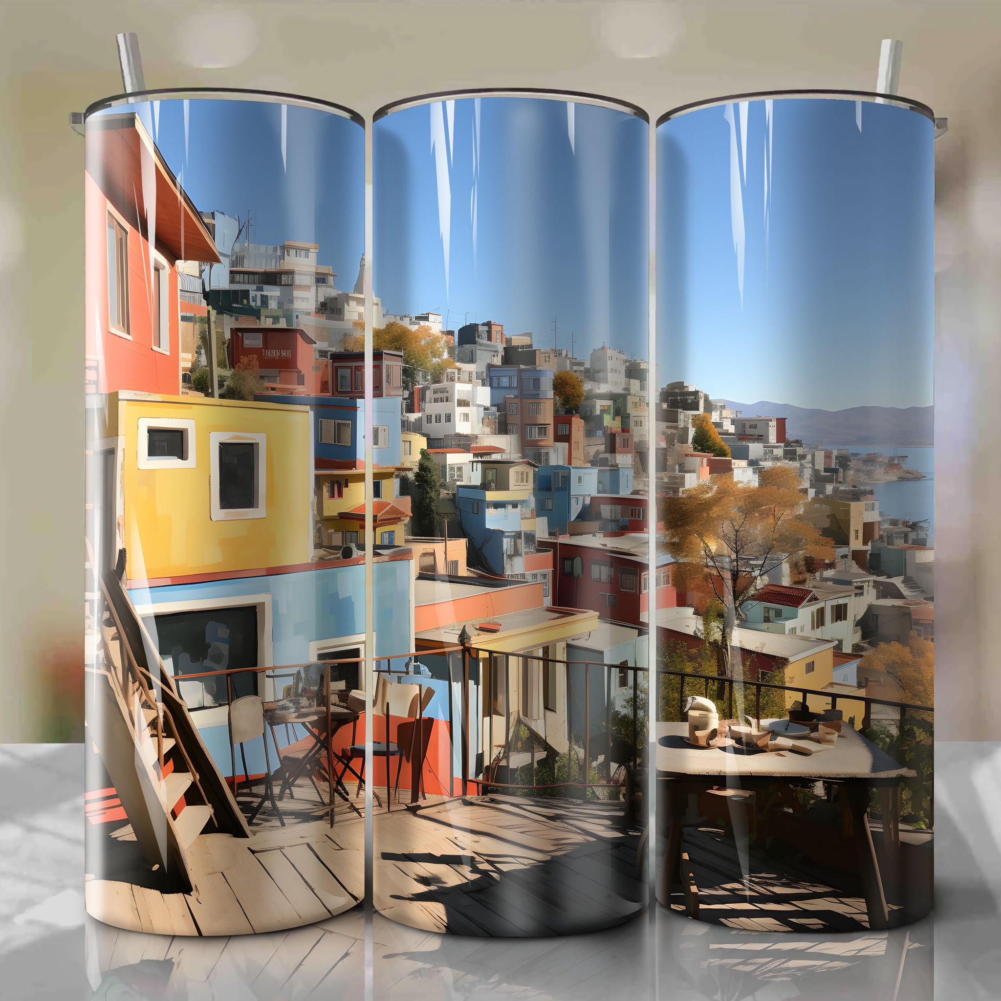 Autumn Landscape: Clear Sky in Valparaiso, Chile - Tumbler Wrap
