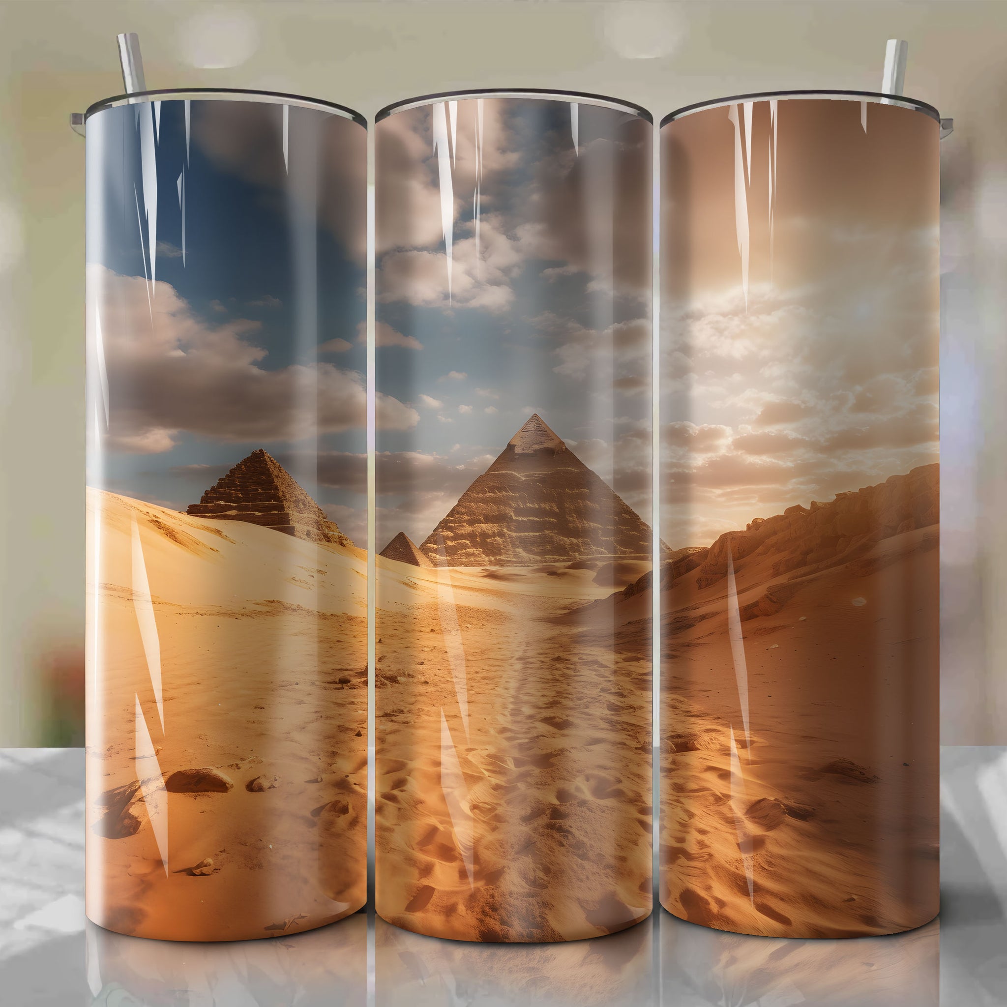 Tumbler Wrap: Pyramids of Giza - Autumn Snowy Impressions with Light Brush Strokes
