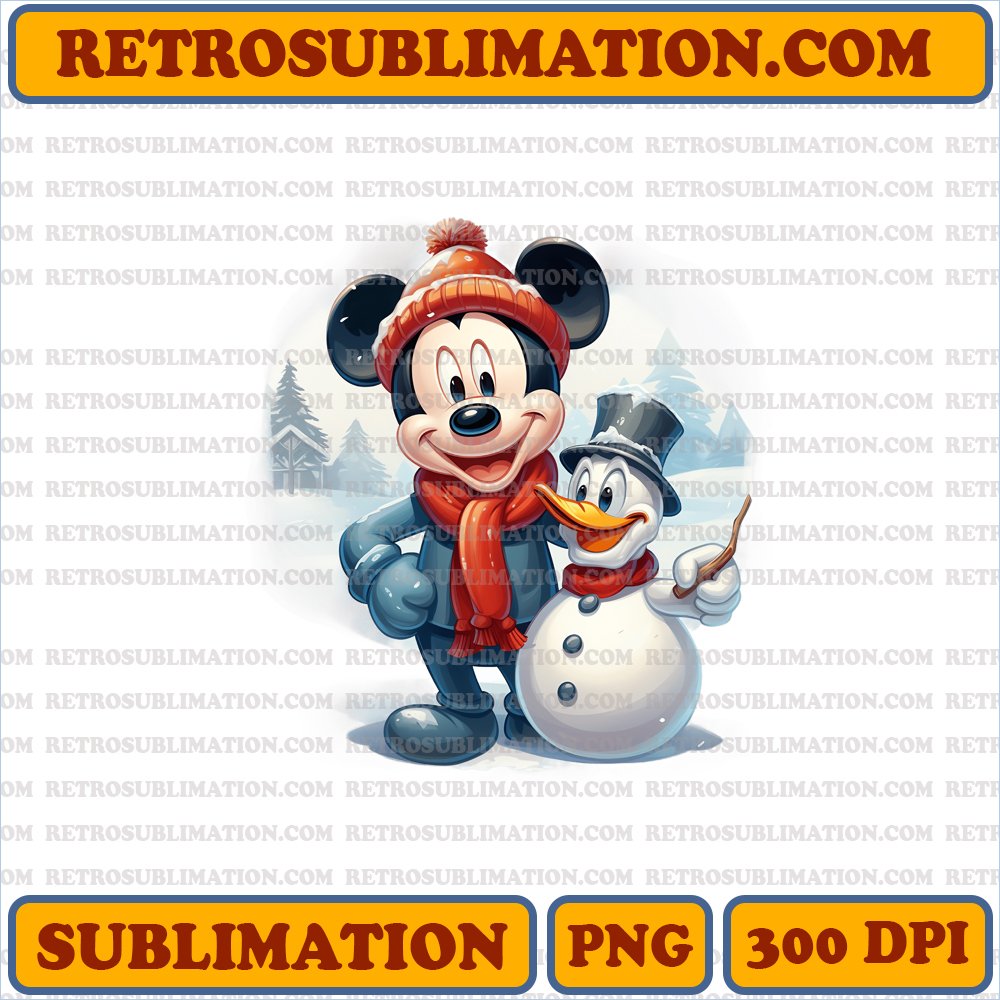 Christmas Mickey Mouse Snowman Fun - Comically Askew Nose - Vibrant Sublimation PNG Digital Download
