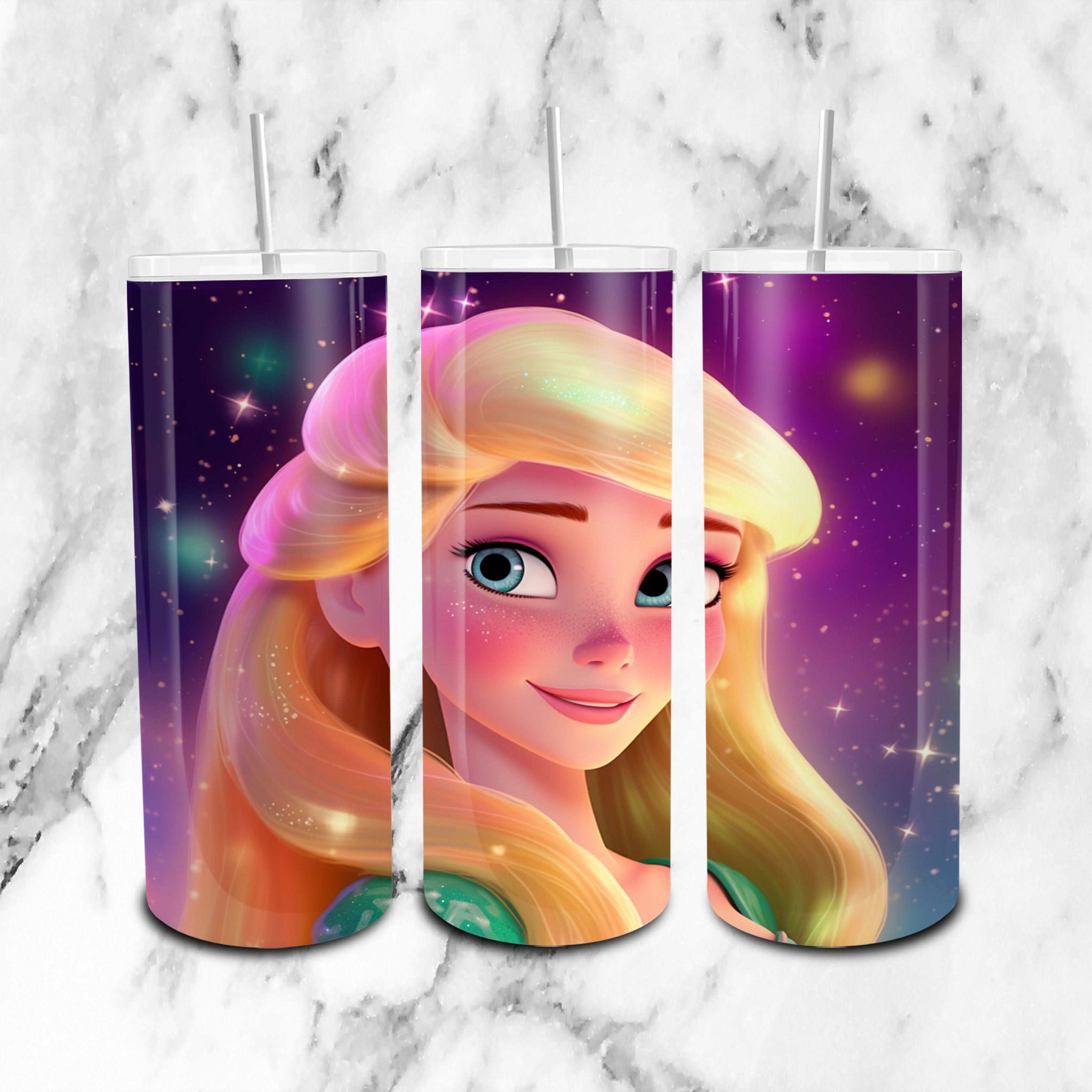 Aurora Disney Glitter - Cartoon - 20oz Skinny Tumbler Wrap PNG - Sublimation - Instant Download