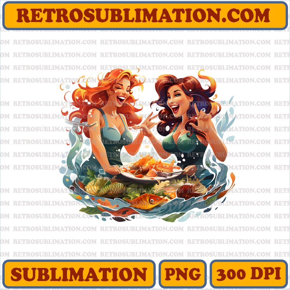 <Thanksgiving Ariel> Mermaid Sisters - Magical Seaweed Food Fight - PNG Digital Download - Sublimation Design - Powerfully Creative & Unique
