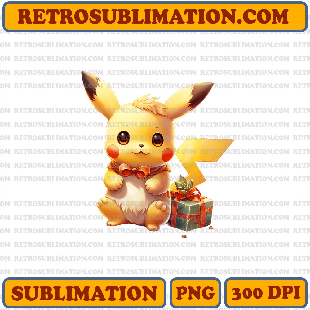 Electric Pikachu Christmas Tree Shock - Cartoon PNG Digital Download
