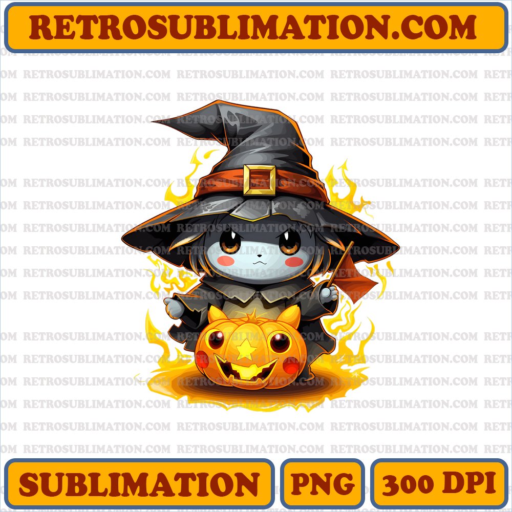 Pikachu Witch Hat - Electric Spells & Ghostly Defense | Digital Download Sublimation PNG
