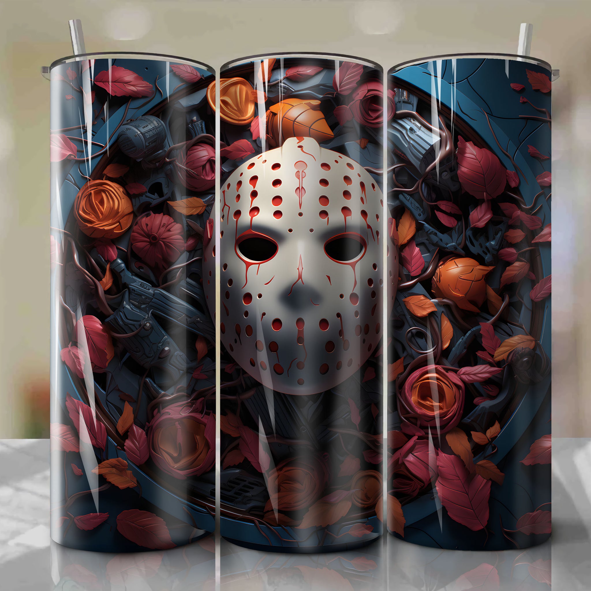 Vibrant 3D Illustration of Jason Voorhees Emerging from Cracked Cast