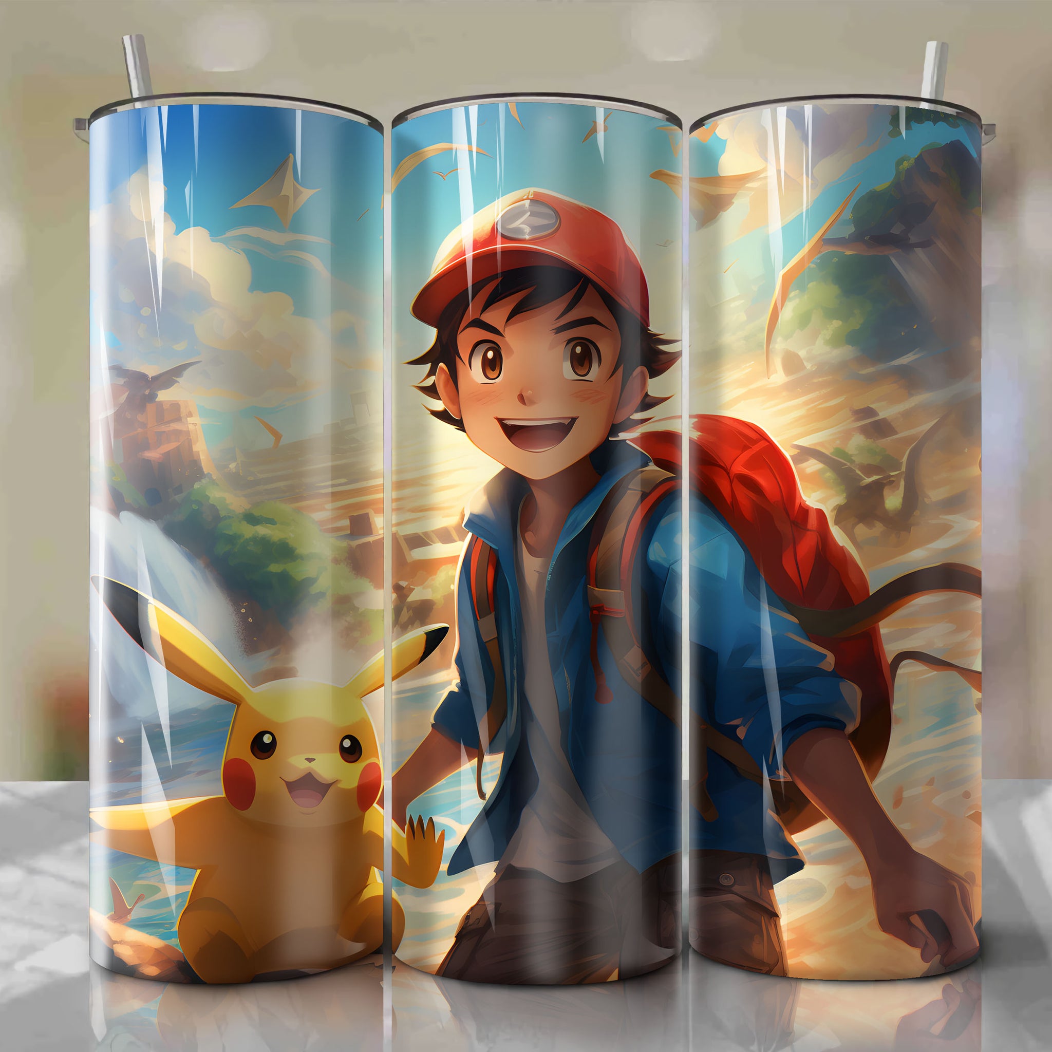 Adventurous Ash Ketchum and Pikachu in a Dynamic 3D Artwork: A Journey to Become a Pokémon Master
