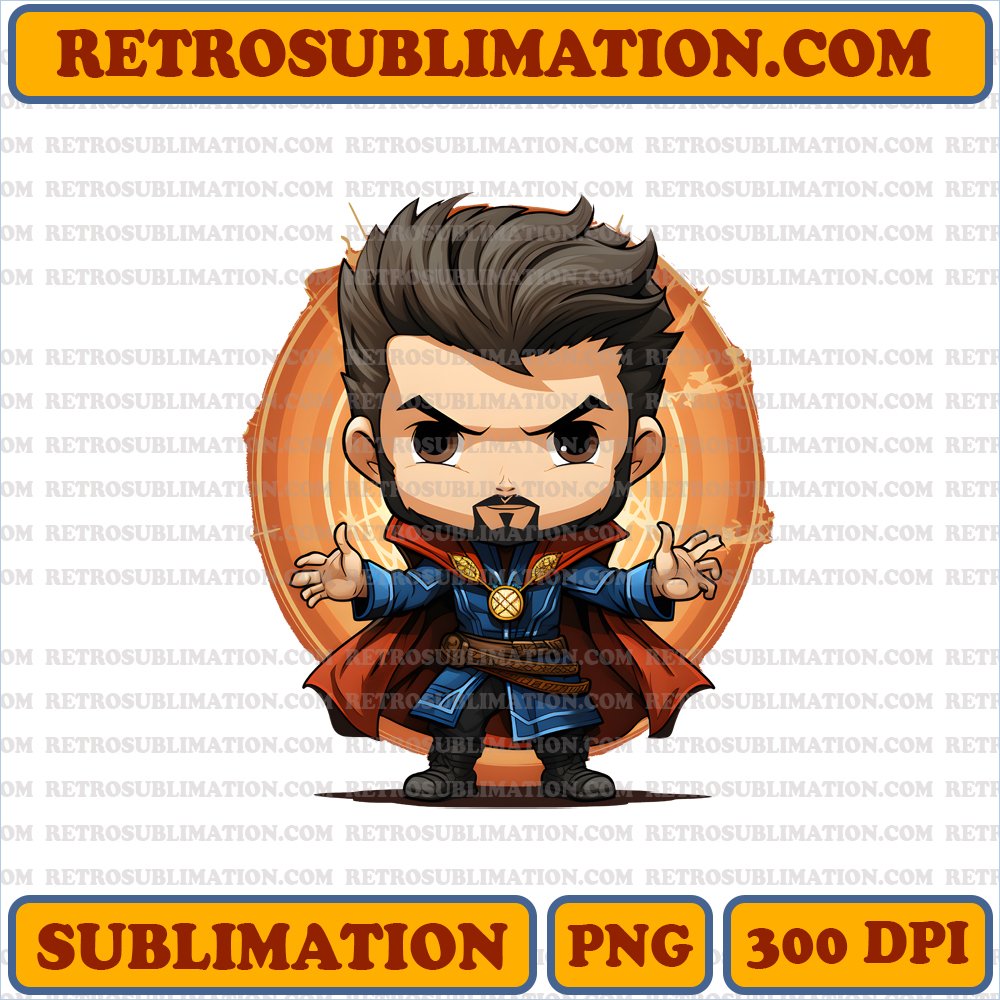 Playful Chibi Doctor Strange PNG Digital Download - Sublimation Magic Graphic
